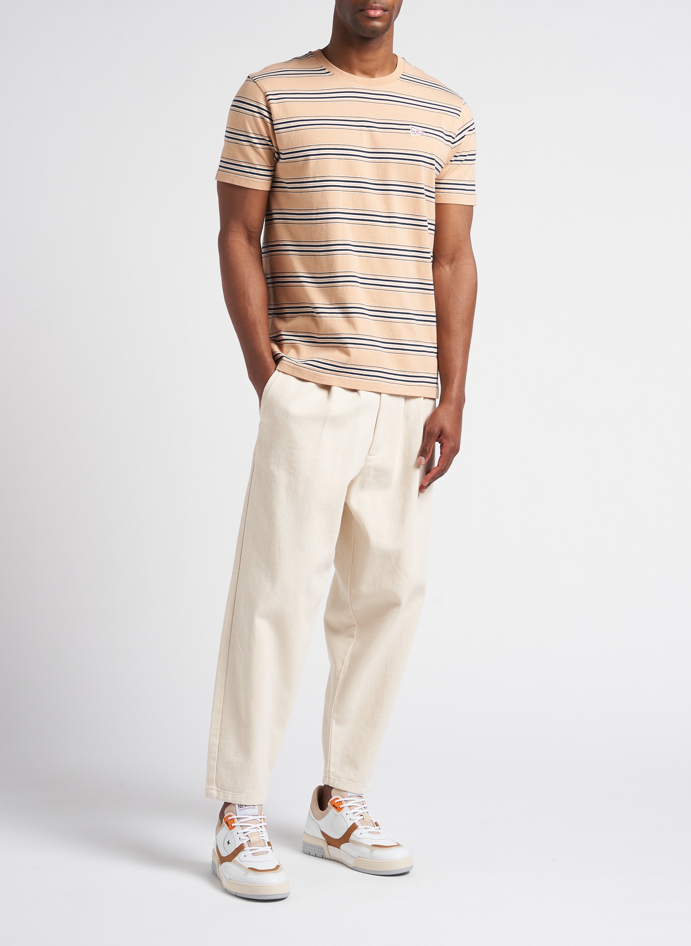 Tee-shirt col rond regular-fit à rayures en coton bio OLOW Orange