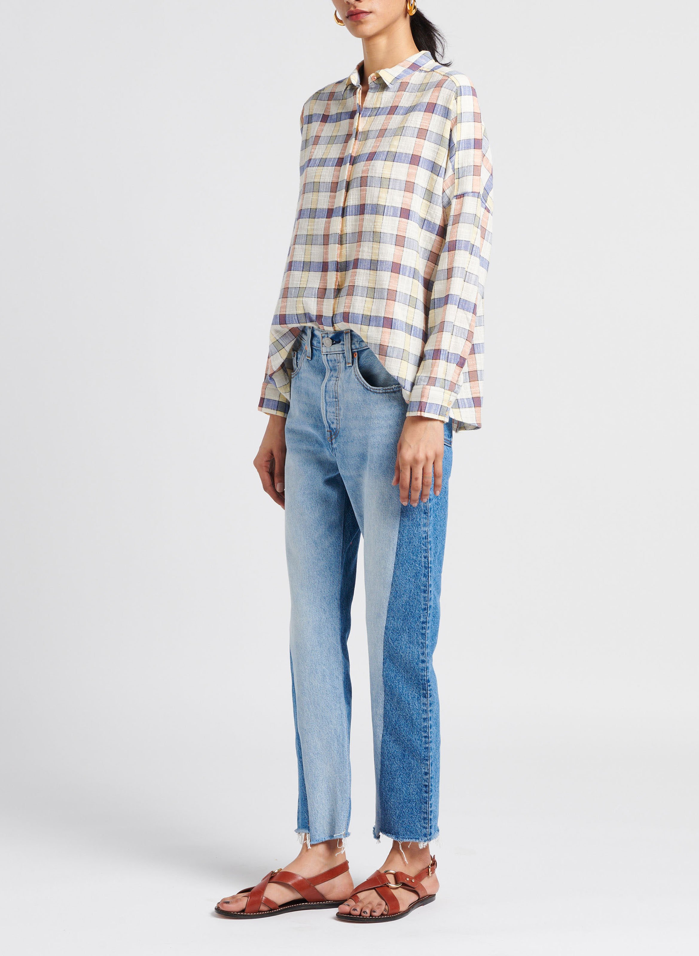 Jean droit taille haute en coton LEVI'S Jean Délavé