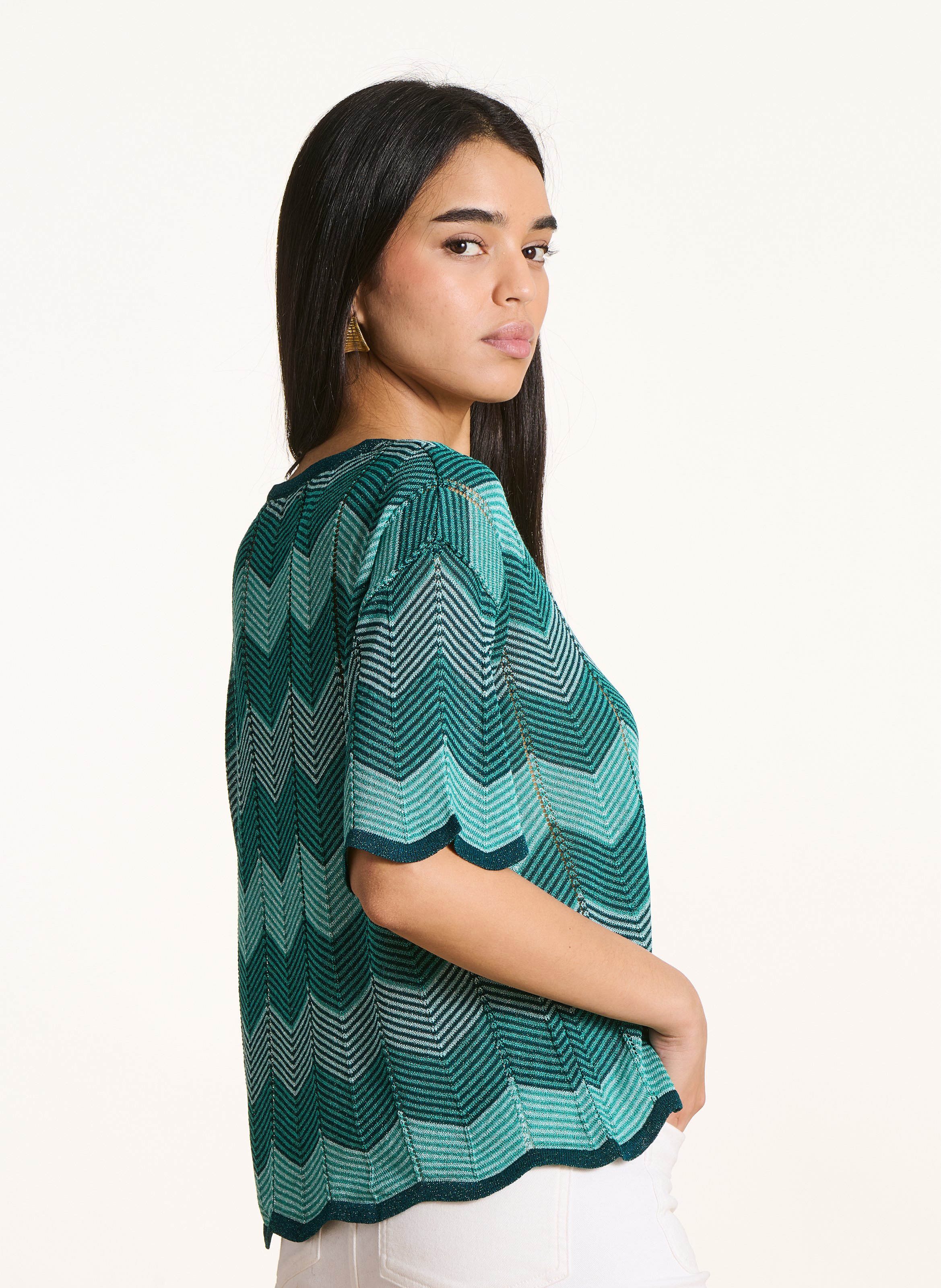 Top court en maille jacquard irisé LA FEE MARABOUTEE Bleu