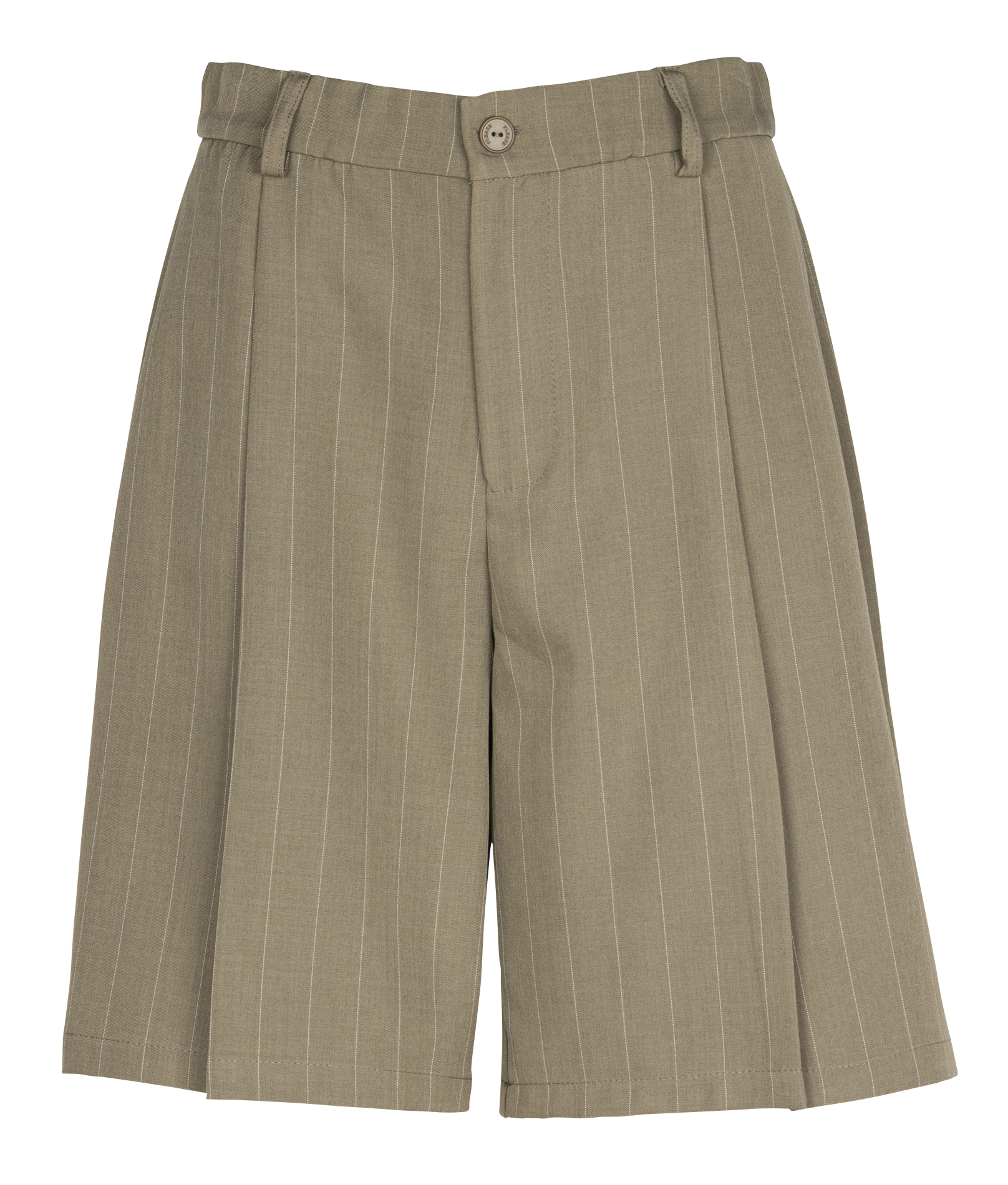 High-waisted striped pleated bermuda PLEASE Khaki
