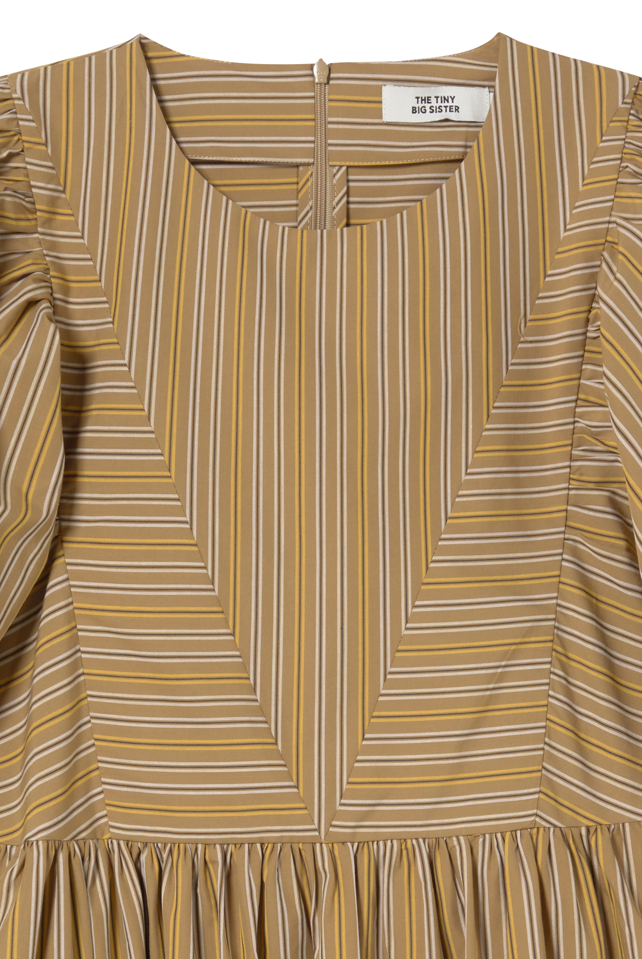 Long striped cotton dress with round neck THE TINY BIG SISTER Brown