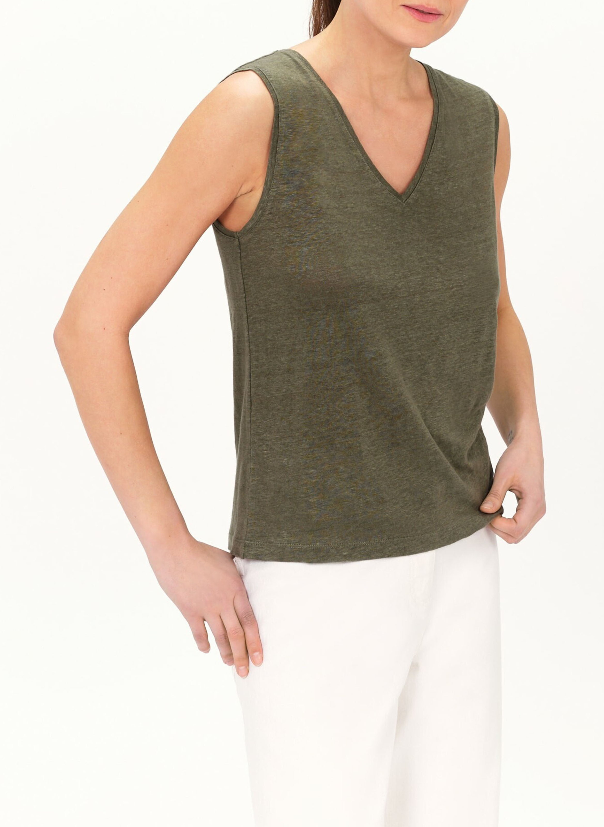 Tee-shirt col v en lin CAROLL Vert