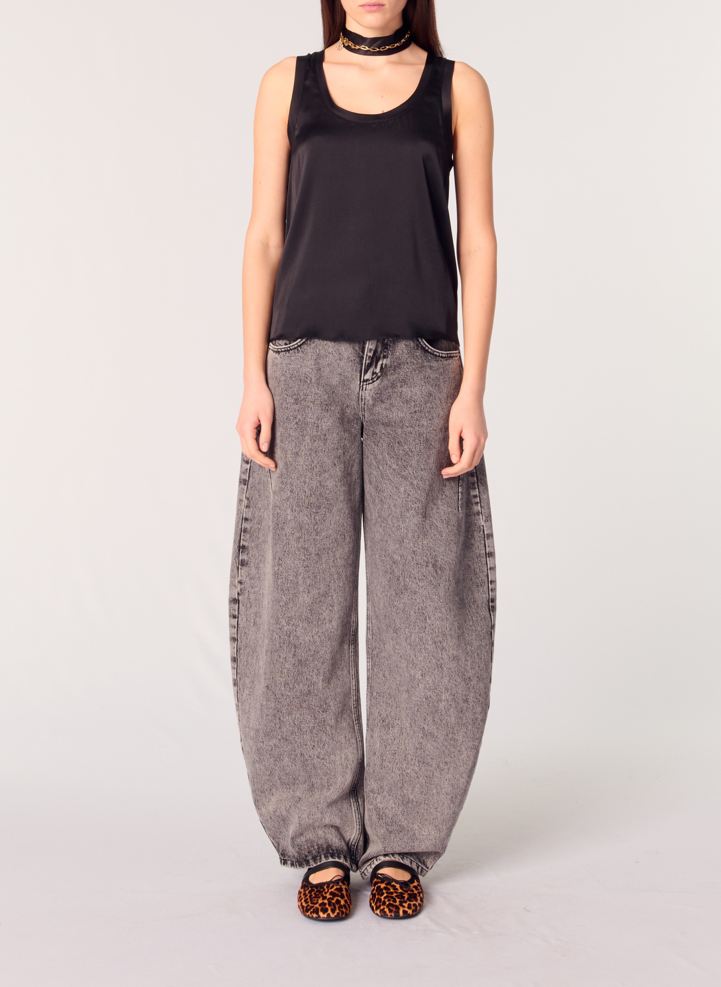 Débardeur col rond droit en soie mélangé MAJE Noir