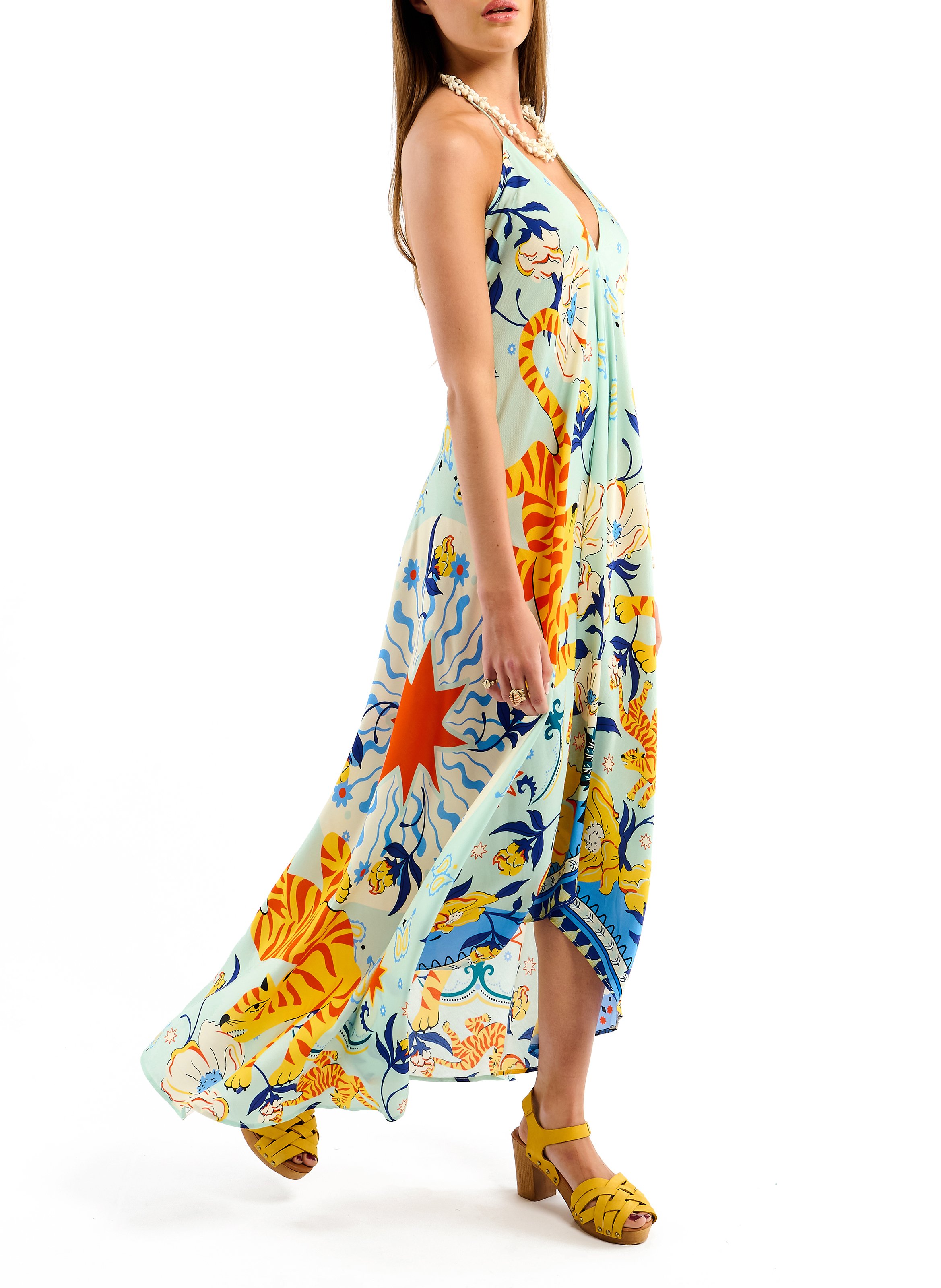 Long loose-fit asymmetrical dress WILD Blue