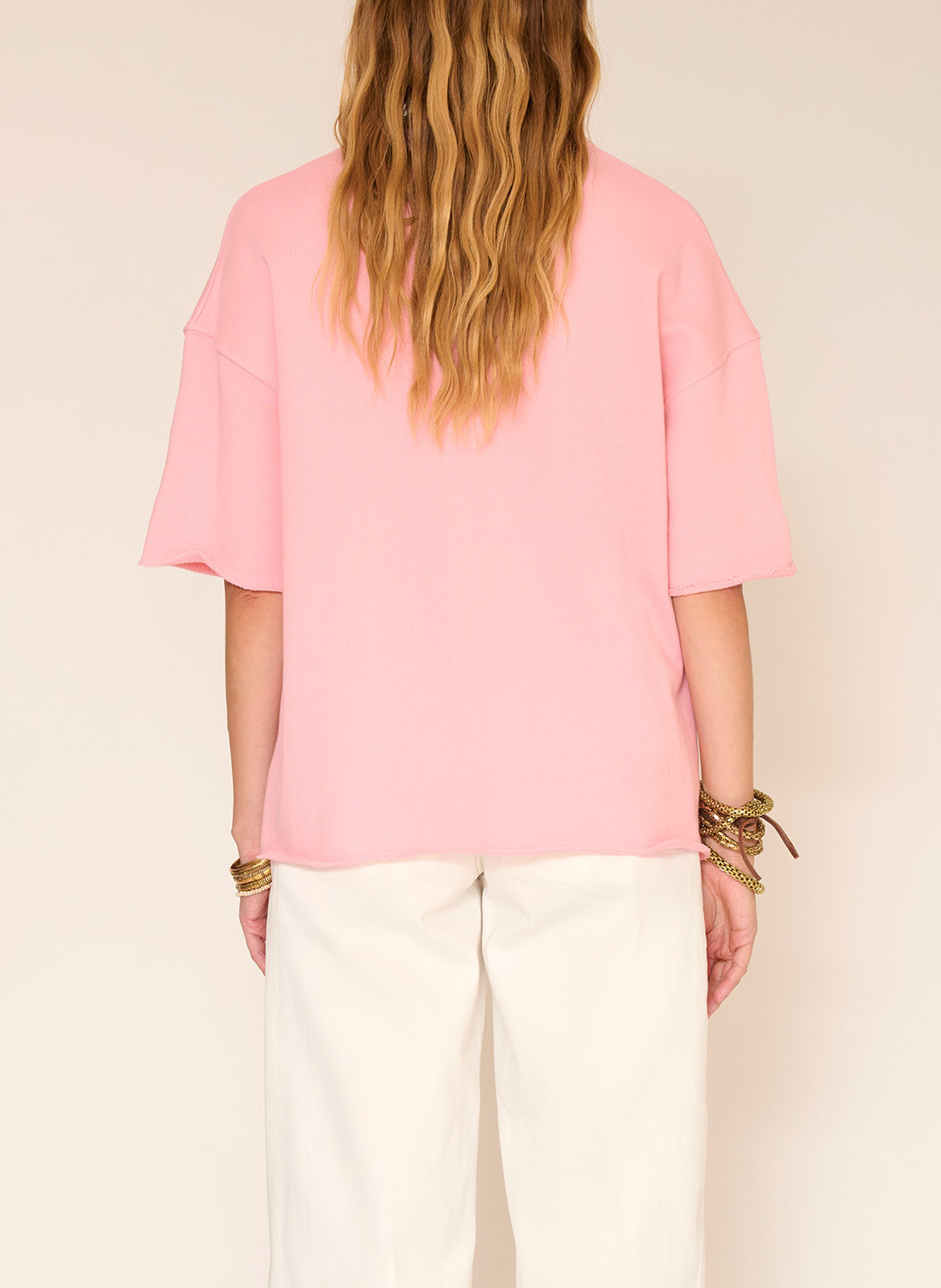 Solid round neck short-sleeve sweatshirt MKT Pink