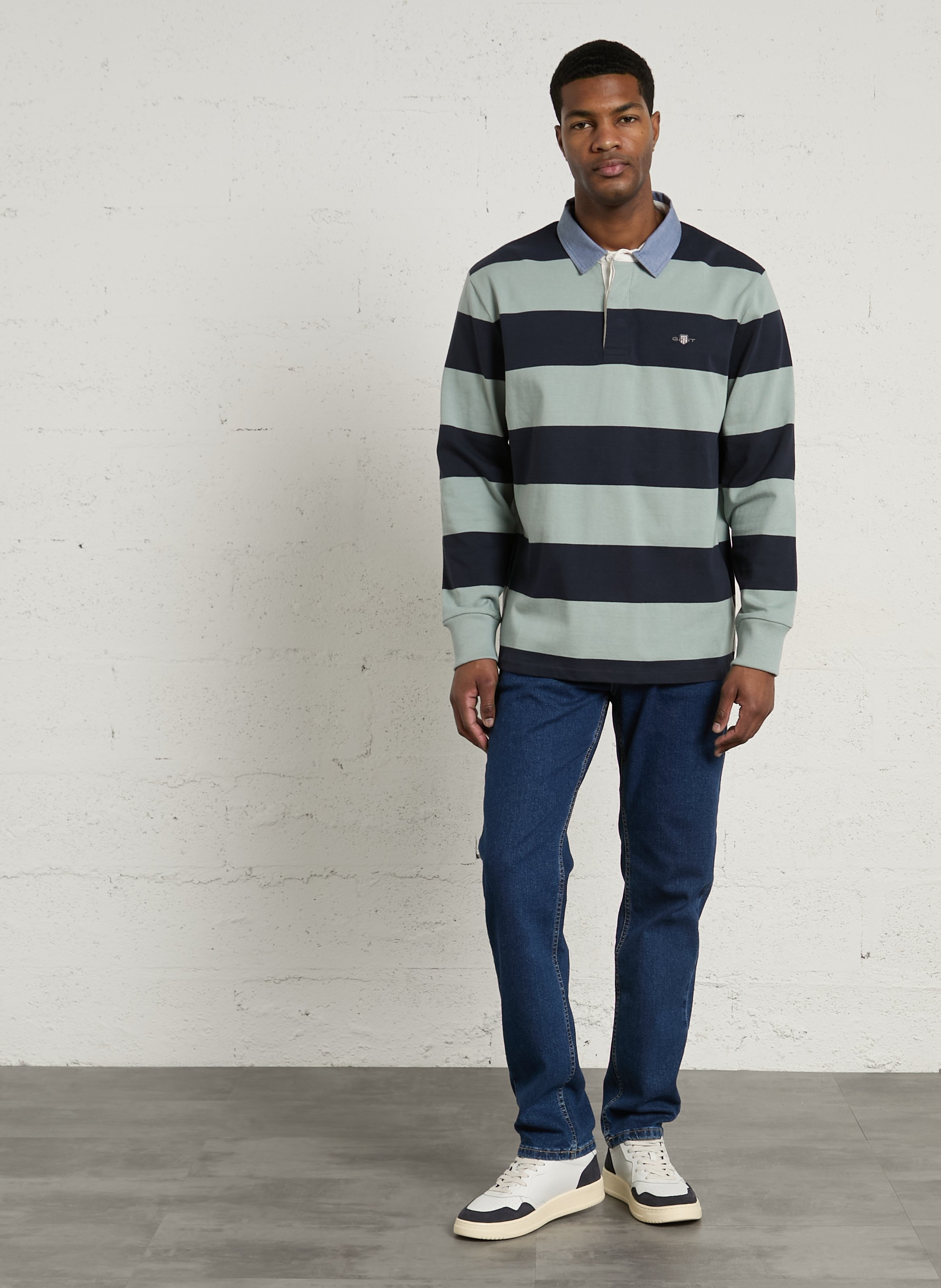 Striped straight cotton polo shirt GANT Grey