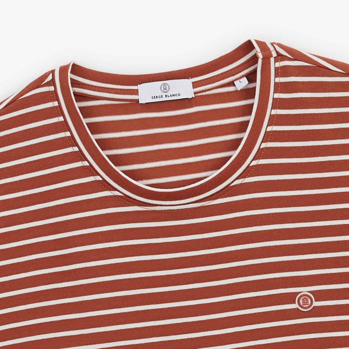 Round neck striped linen and viscose T-shirt SERGE BLANCO White