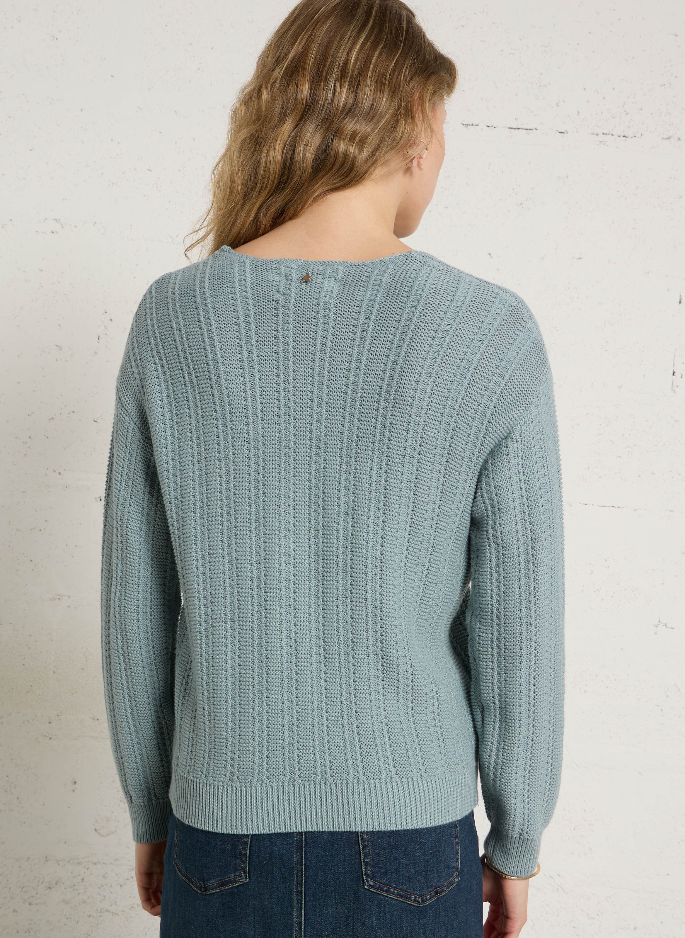 Straight V-neck cotton sweater SUD EXPRESS Blue