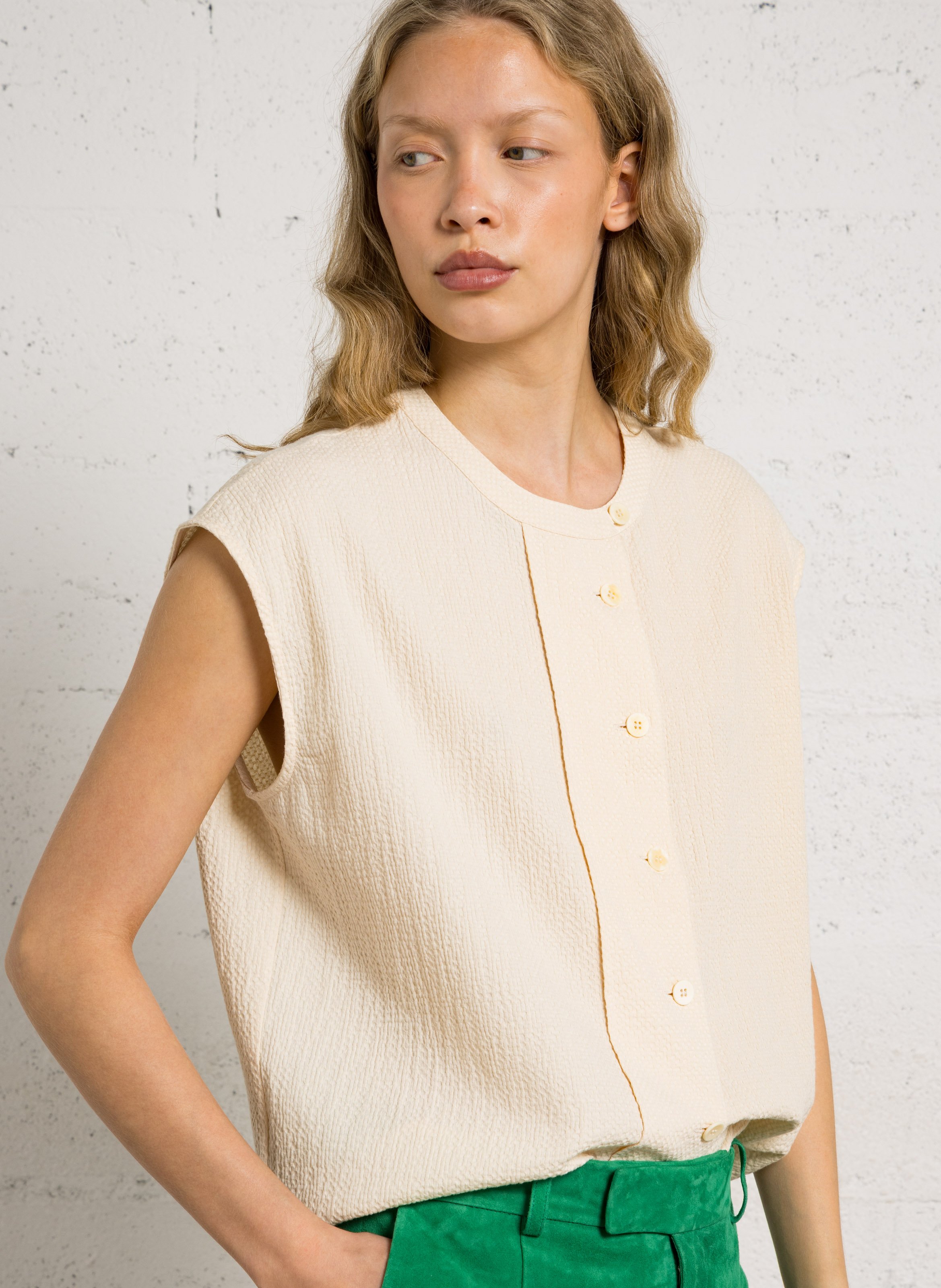 Top ample col rond en coton BELLEPIECE Beige