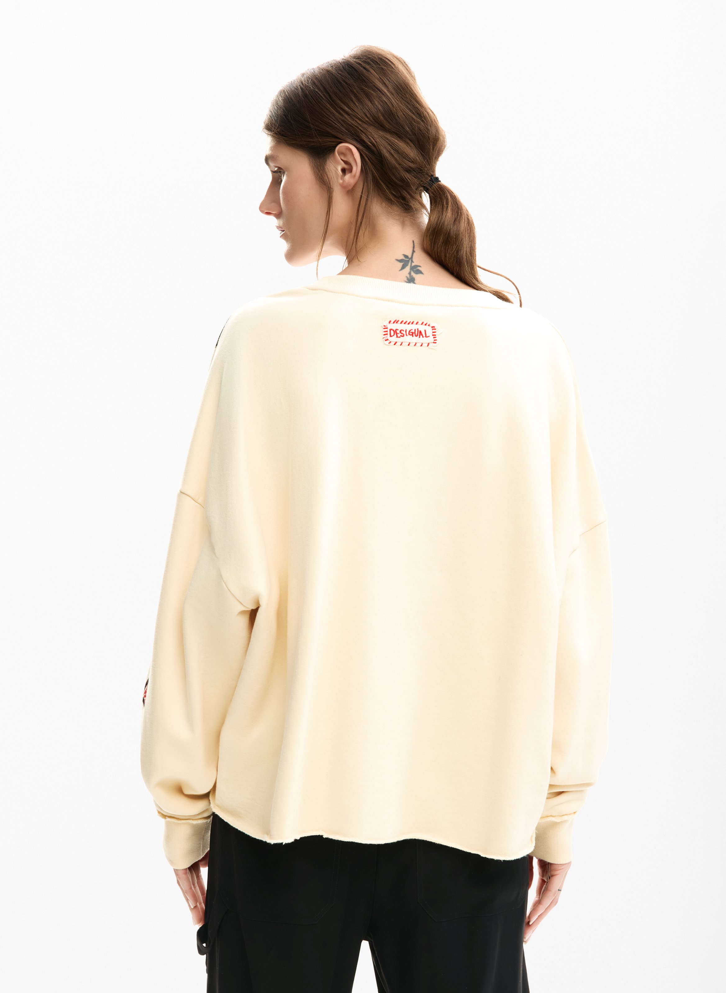 Sweat ample col rond à imprimé  DESIGUAL Noir