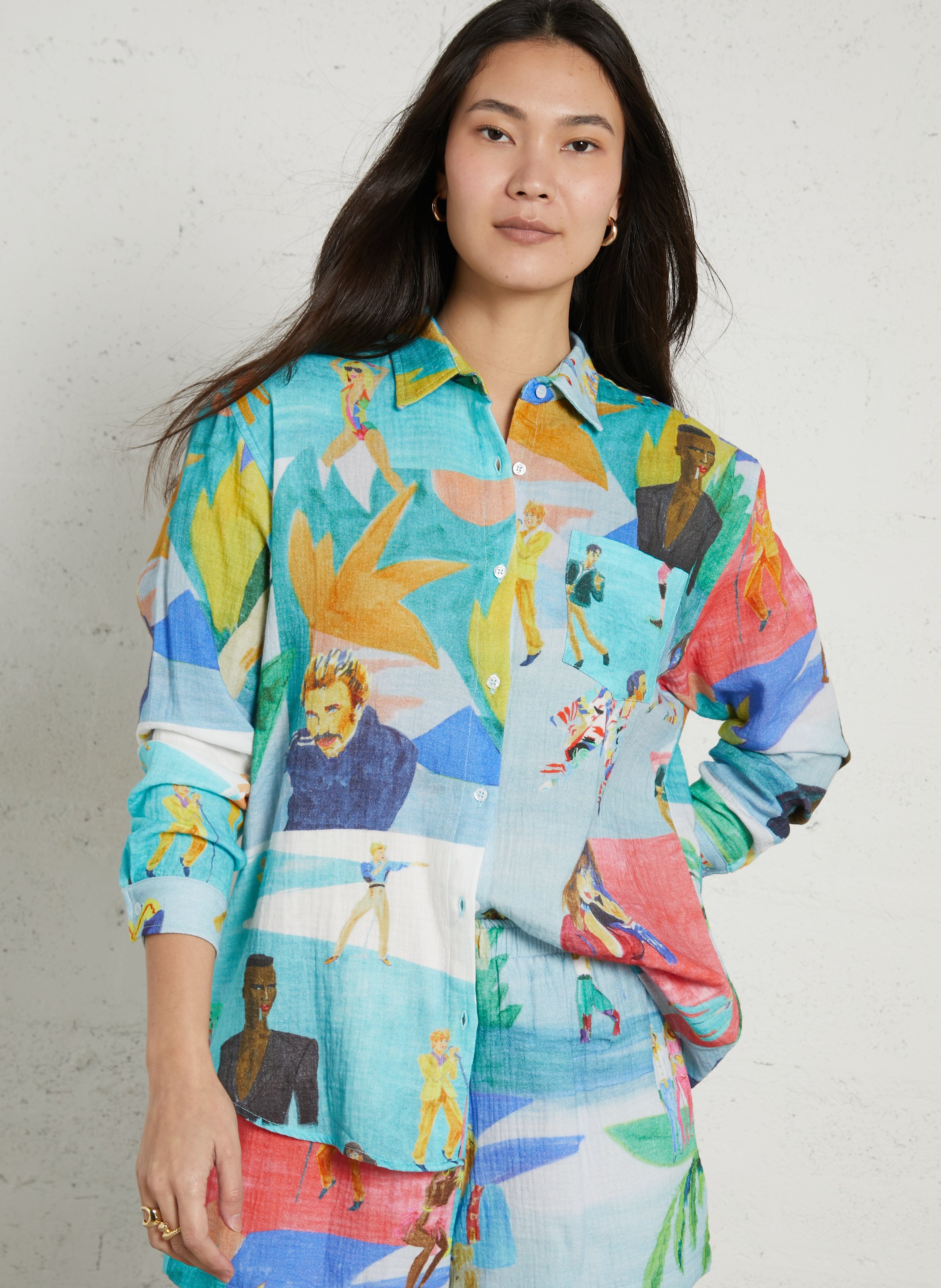 Oversize-Baumwollbluse mit klassischem Kragen und Print G.KERO Blau