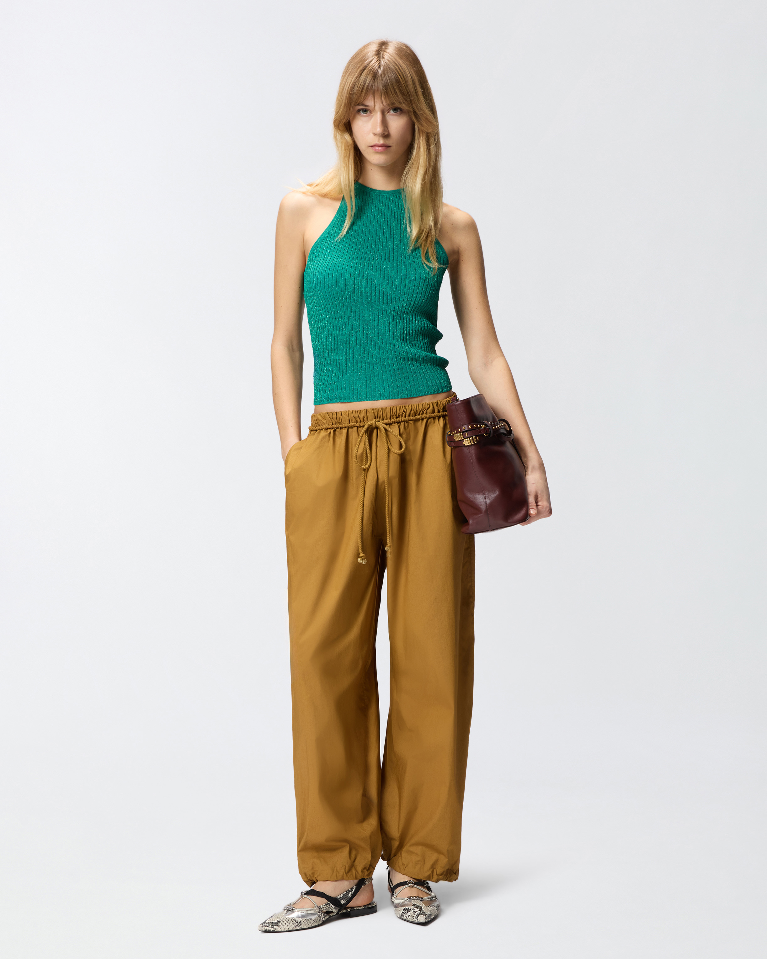 Top à épaules dénudées boutonné sur la nuque PINKO Vert