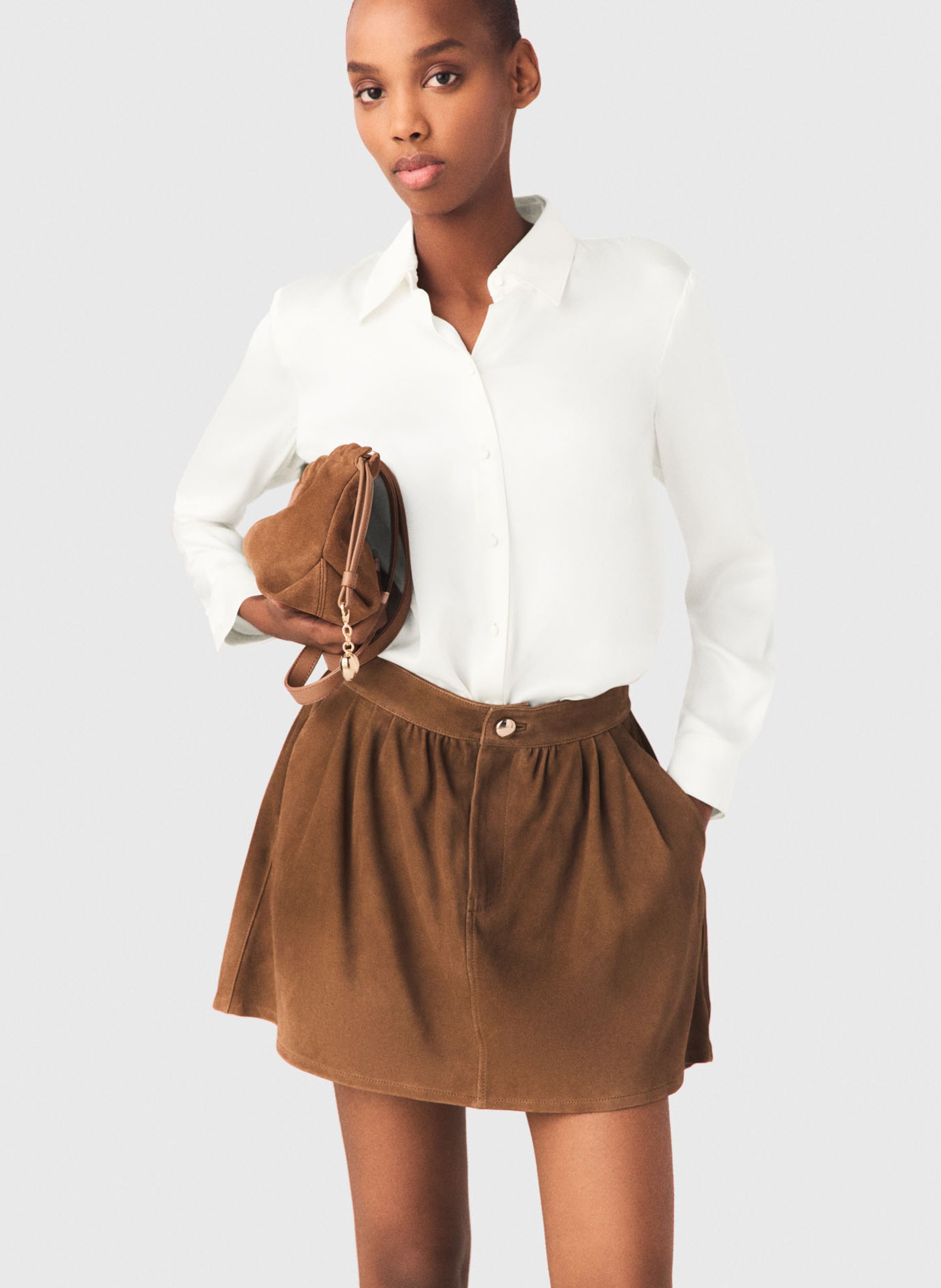 Chemise col classique en soie MAJE Blanc