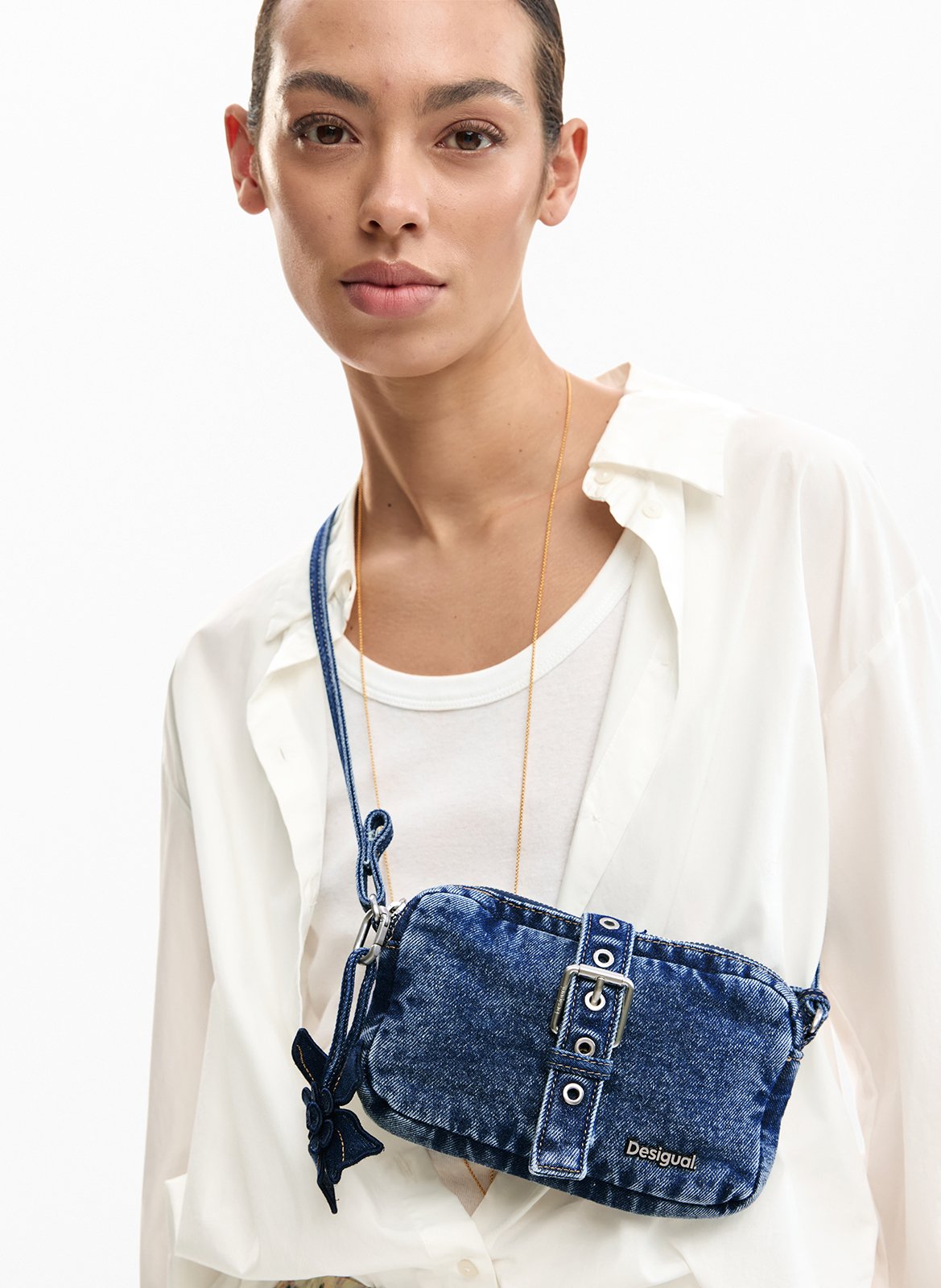 Sac porté épaule en denim avec appliques DESIGUAL Bleu