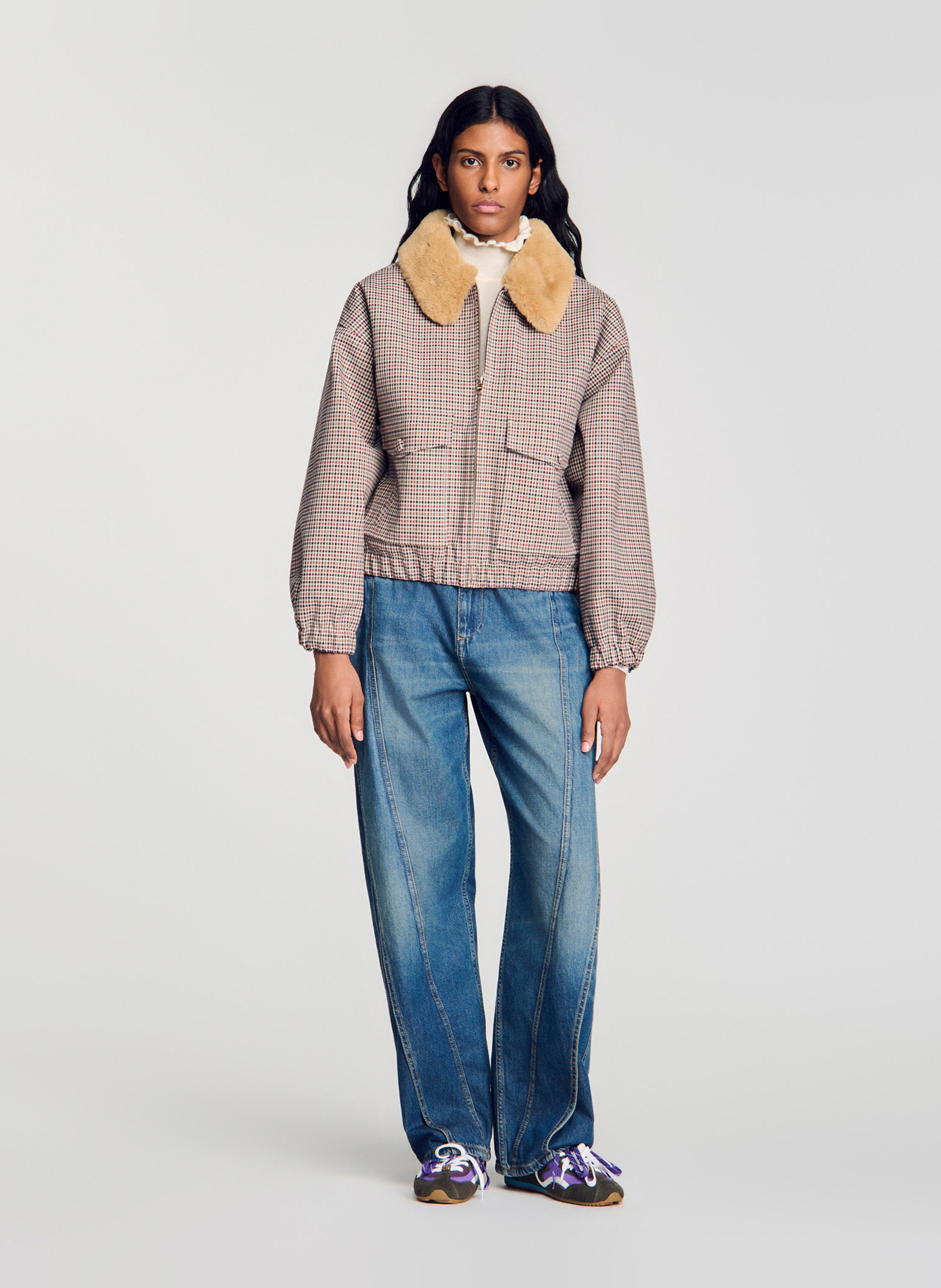 Oversized bedrukte jas in een katoenmix SANDRO Bruin