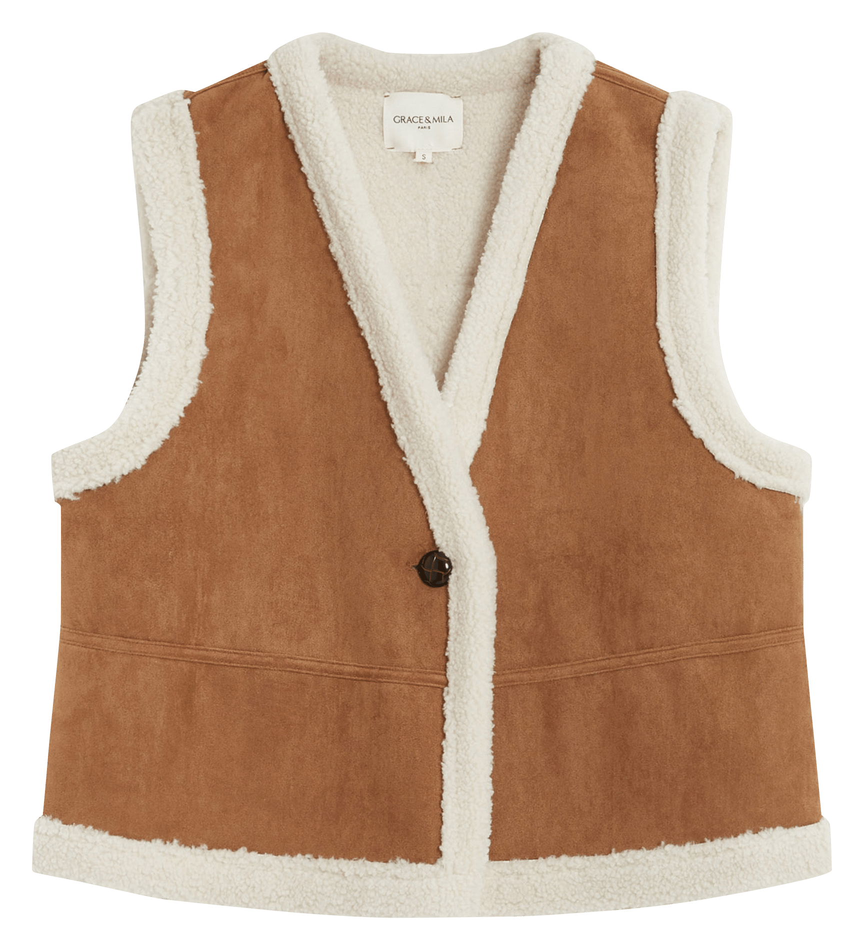 Short straight V-neck jacket GRACE ET MILA Brown