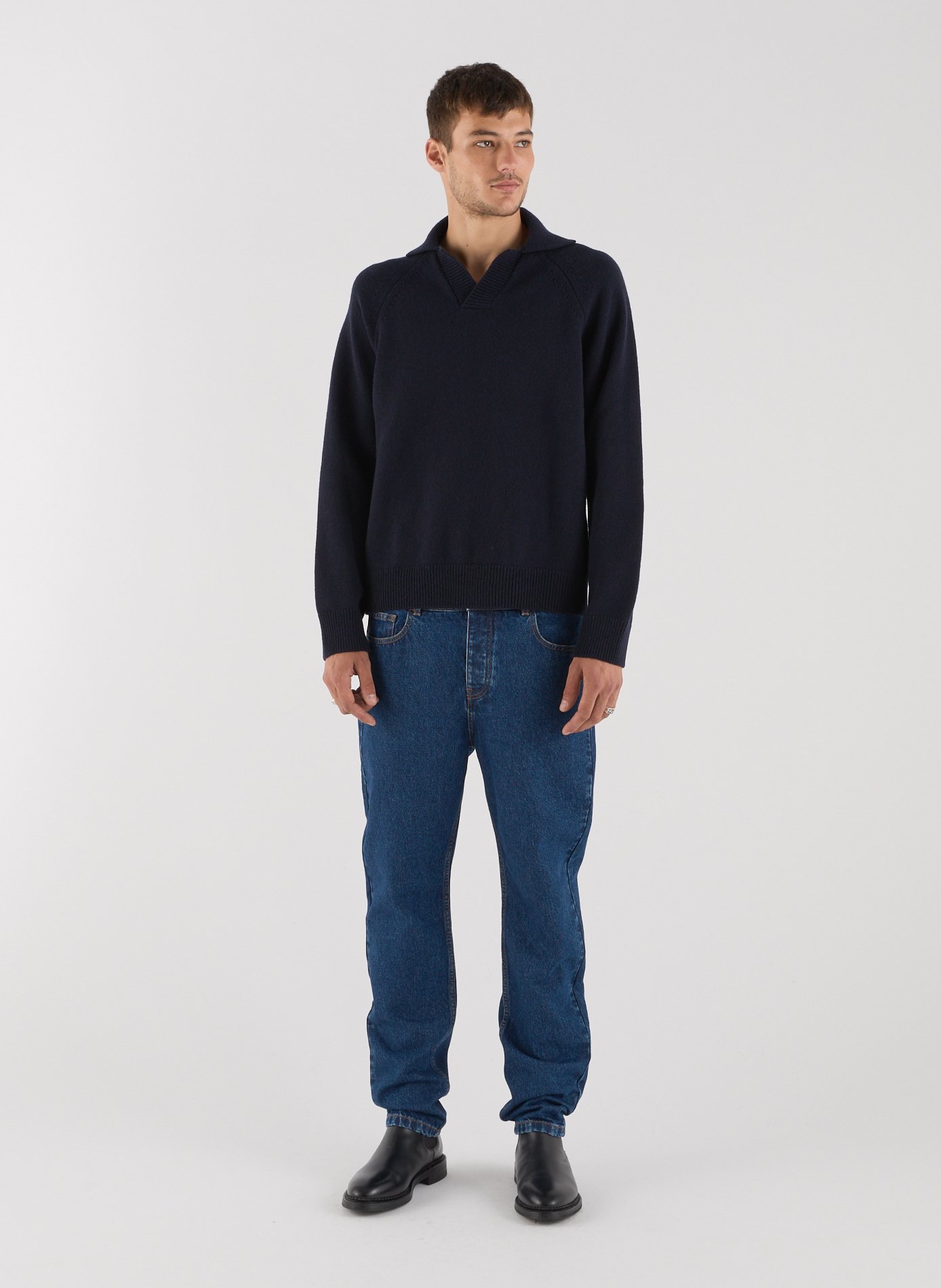 Pull droit col polo en laine SAISON 1865 Bleu