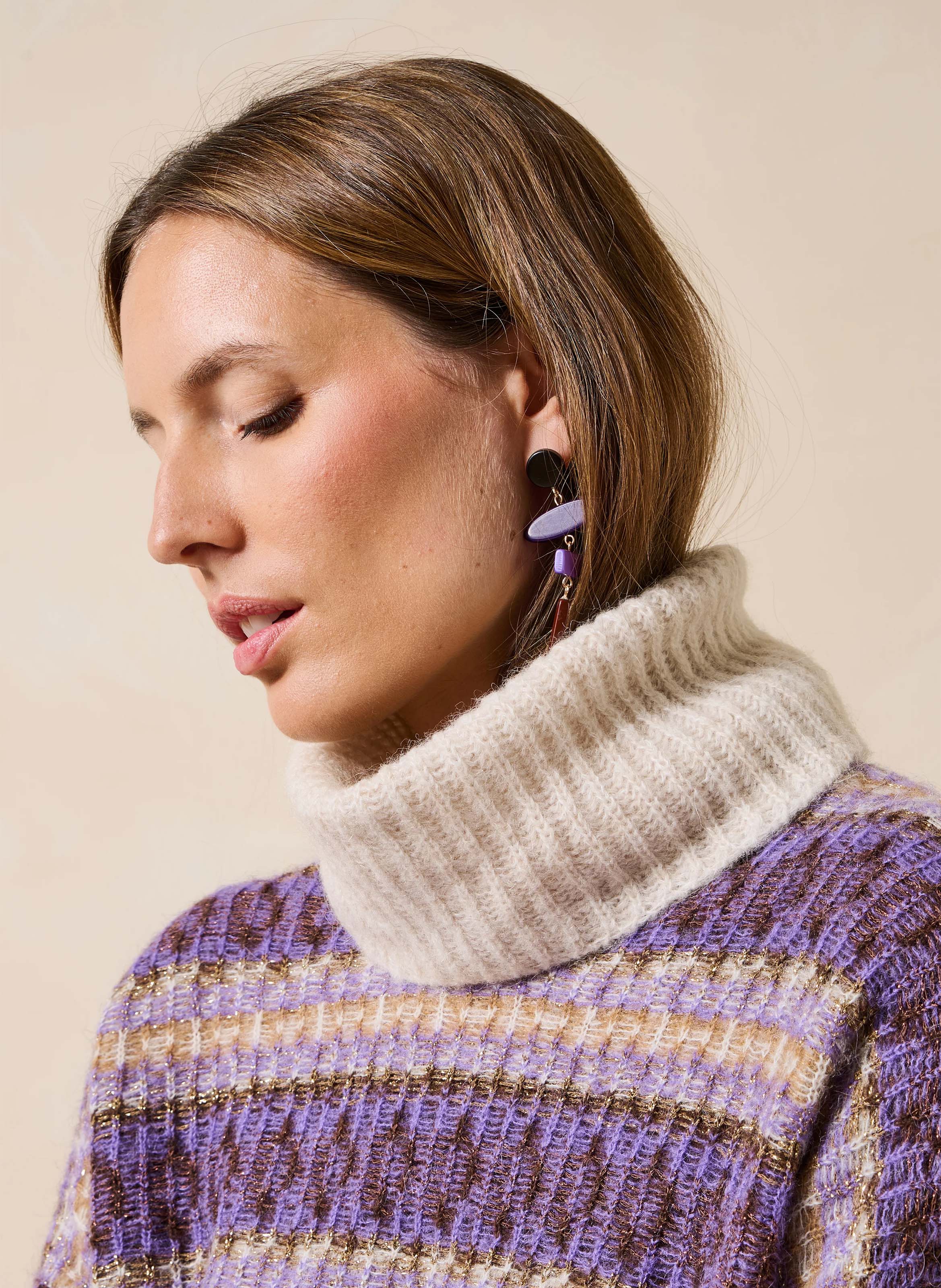 Oversized high-neck knit sweater LA FEE MARABOUTEE Purple