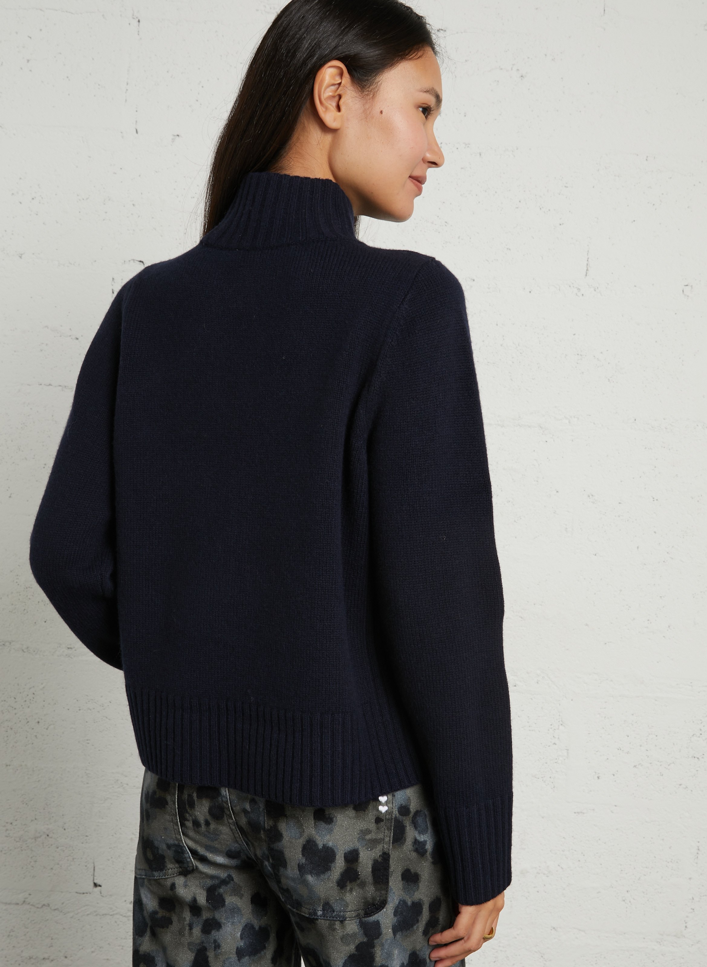 Pullover mit Schalkragen aus grob gestrickter Merinowolle PETITE MENDIGOTE Blau