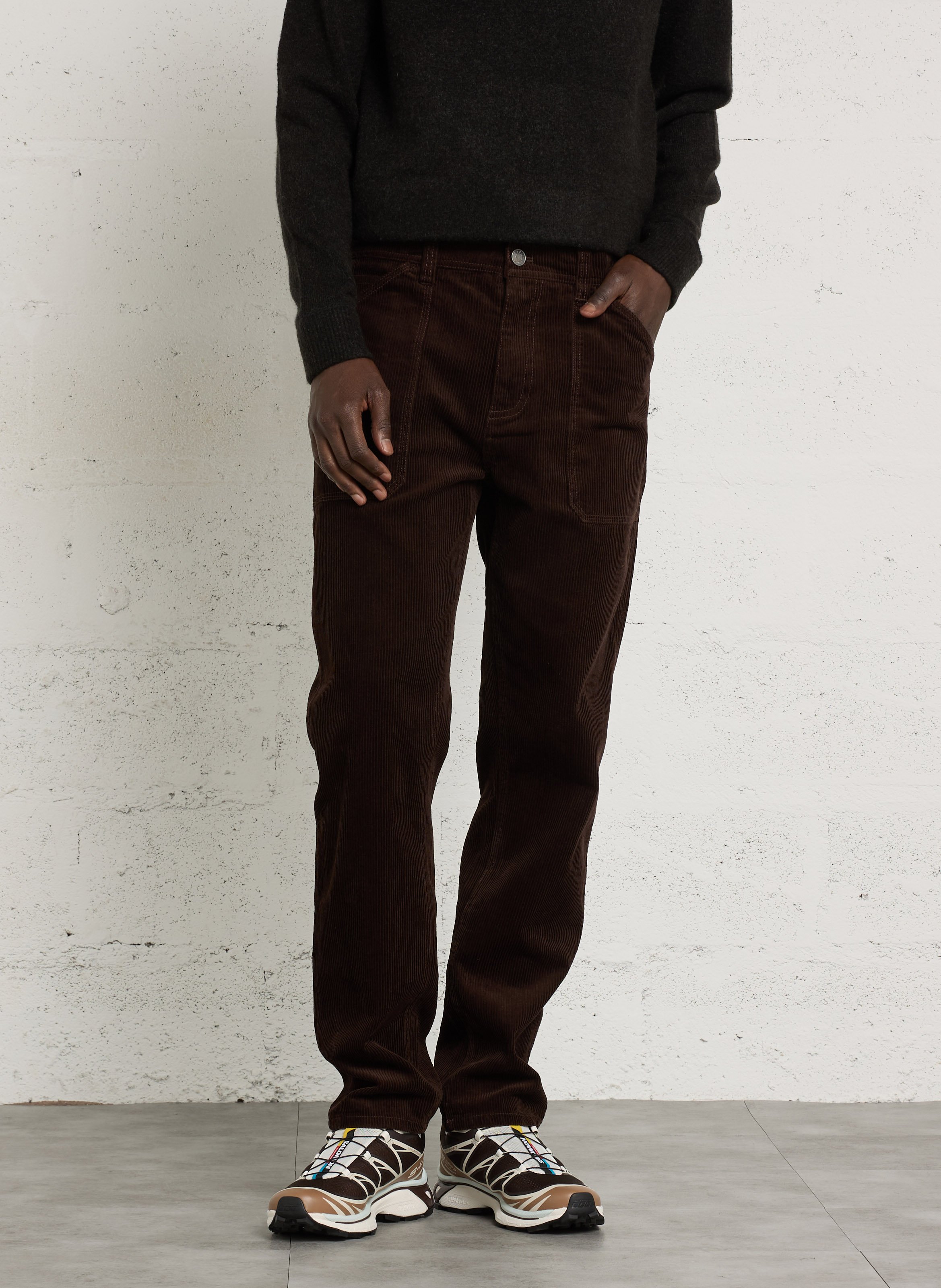 Straight-leg ribbed cotton pants LE TEMPS DES CERISES Brown