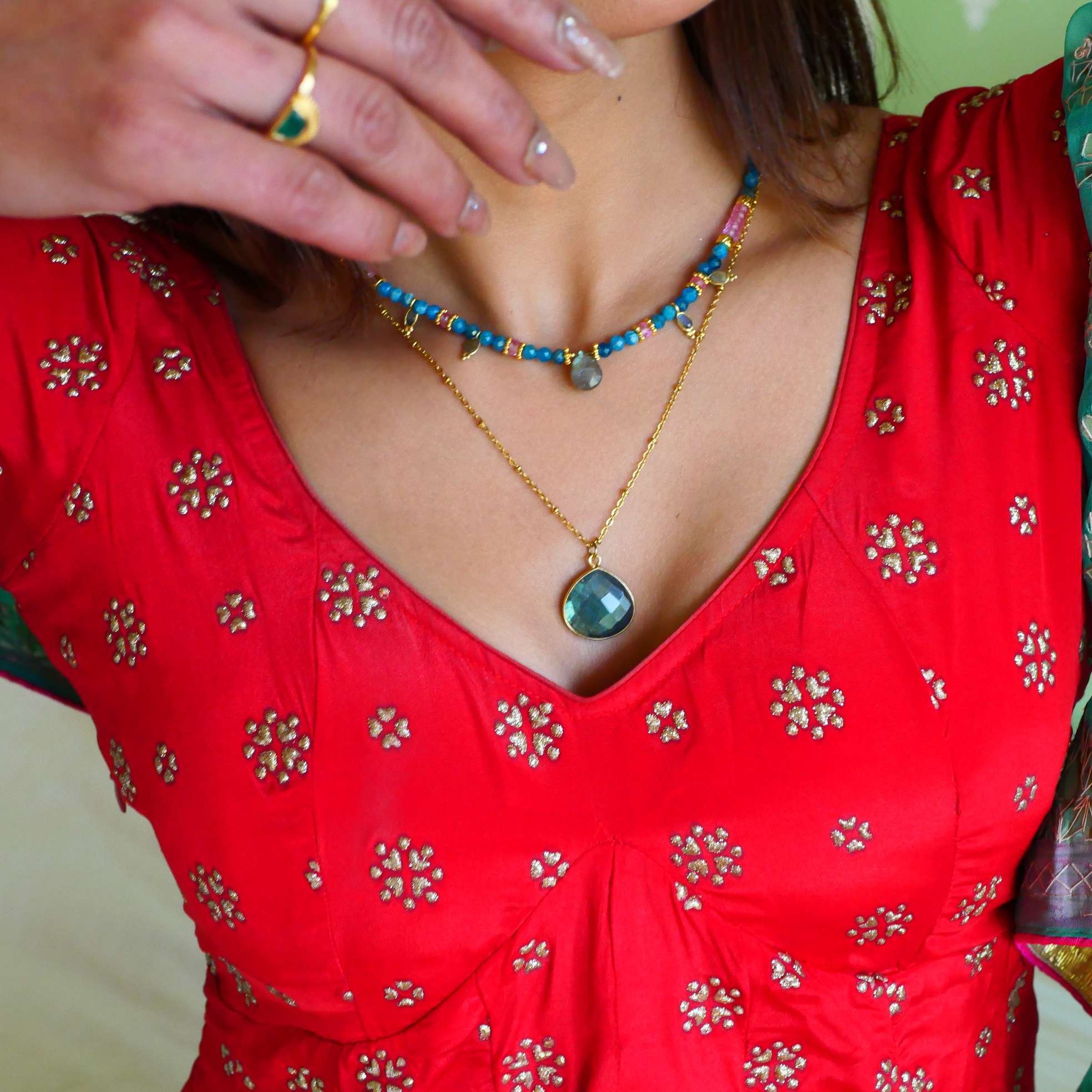 Apatite and pink topaz necklace GINANDGER Blue