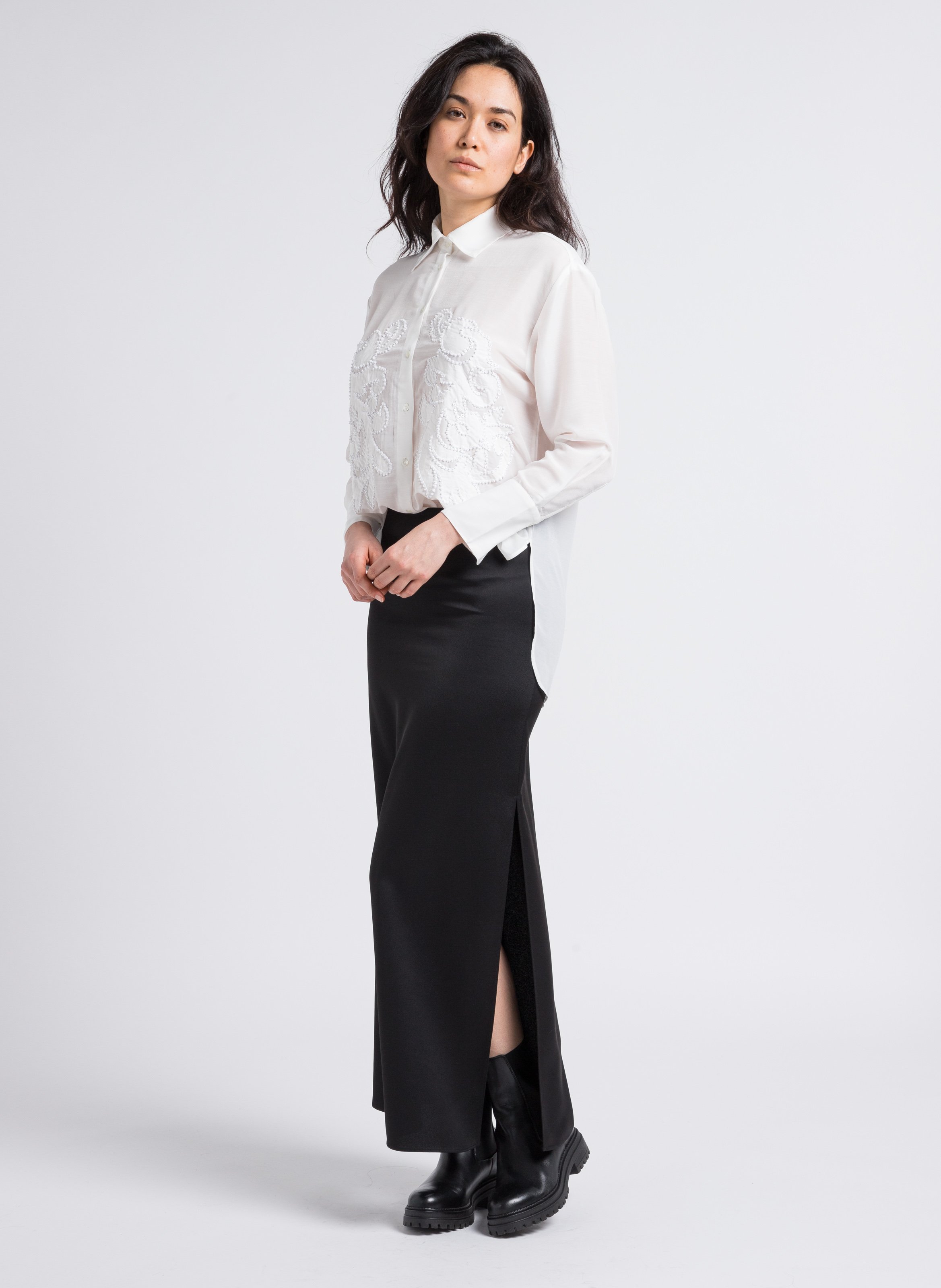 Jupe longue satinée fendue  MAX&amp;Co. Noir