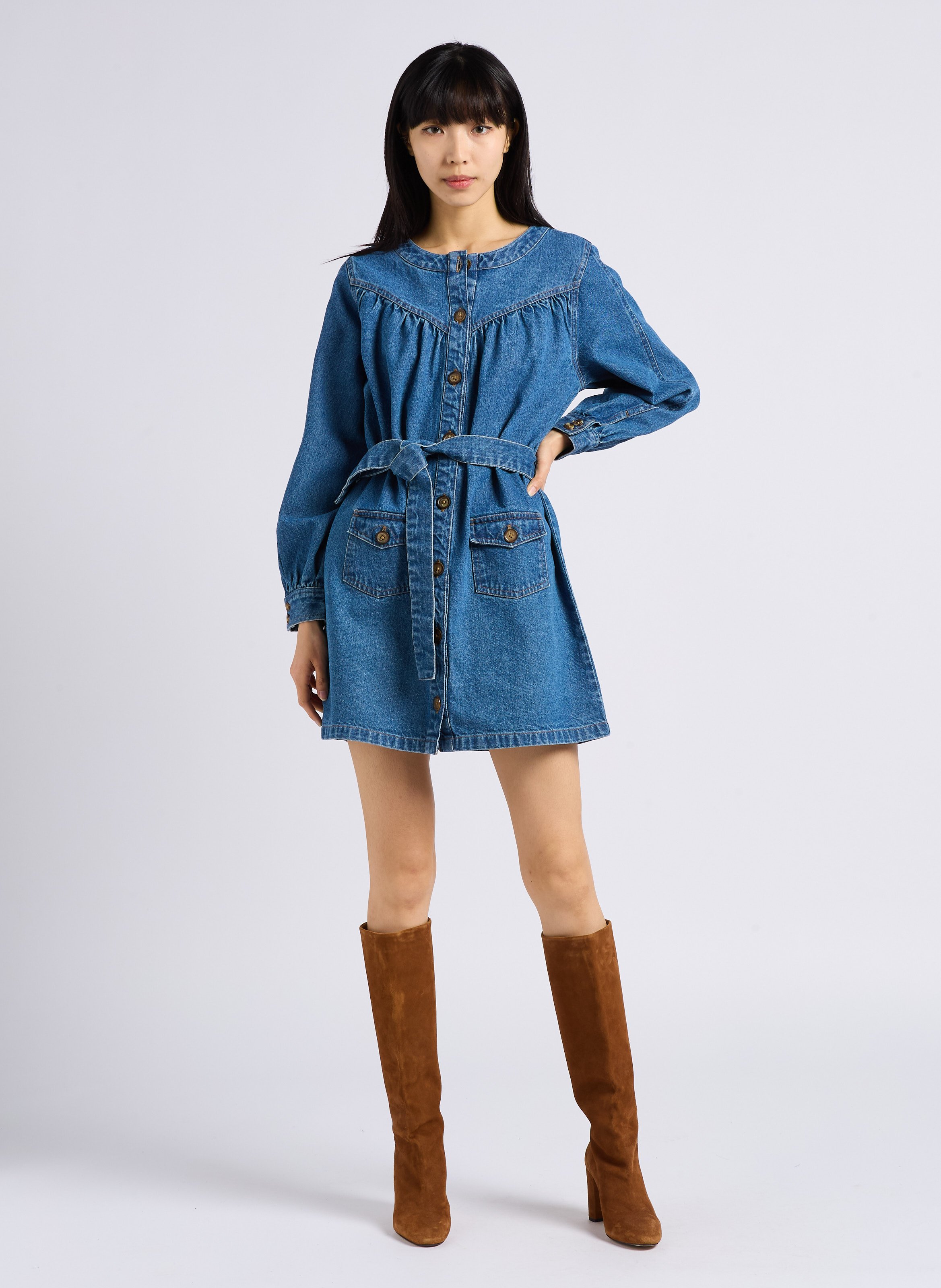 Robe chemise courte en denim  EMILE ET IDA Bleu