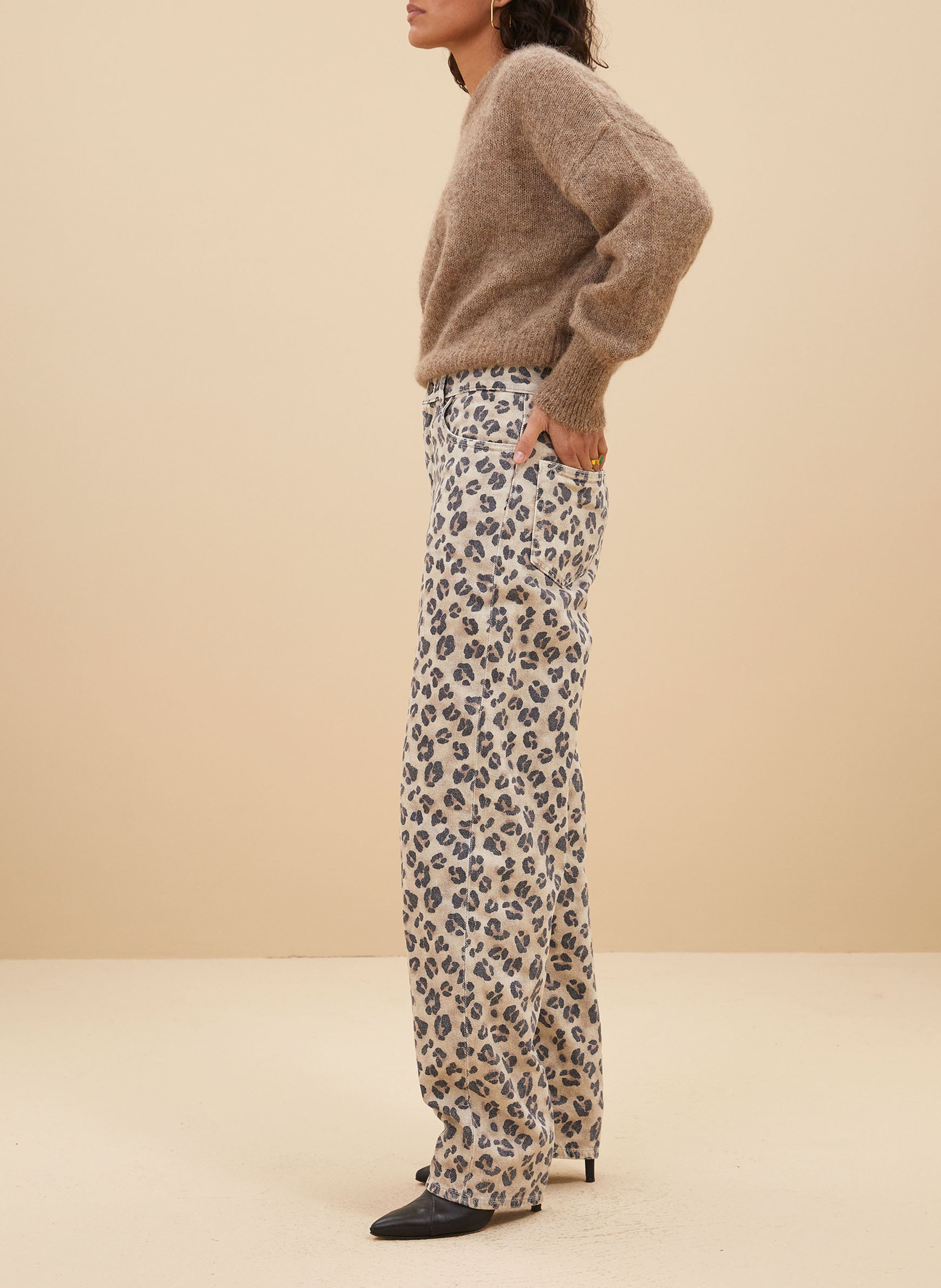 Jean droit imprimé en coton bio BY BAR Beige