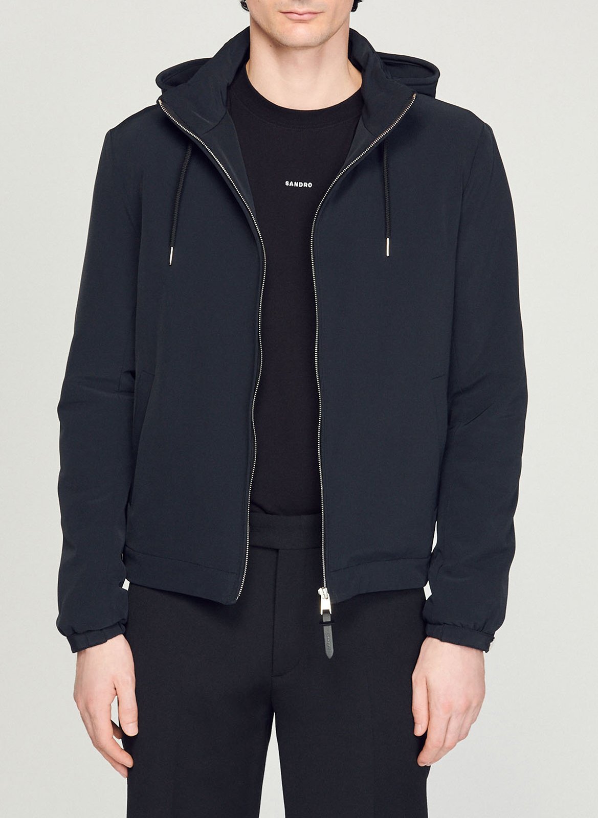 Blouson col montant regular fit zippé à capuche SANDRO Bleu