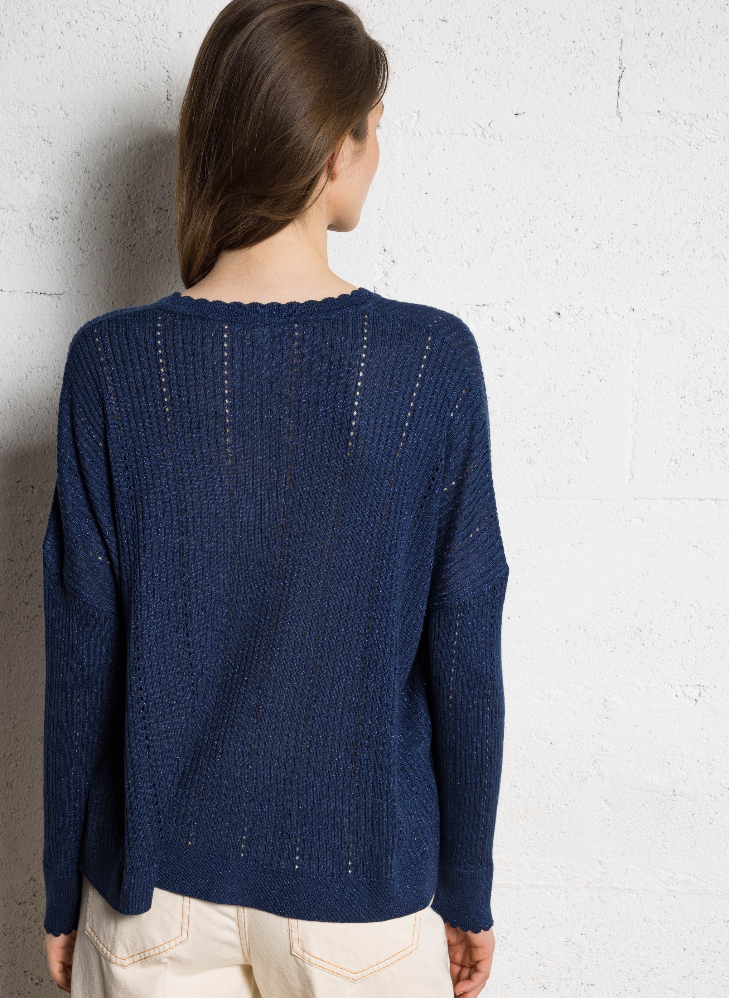 Pull oversize col V I CODE Bleu