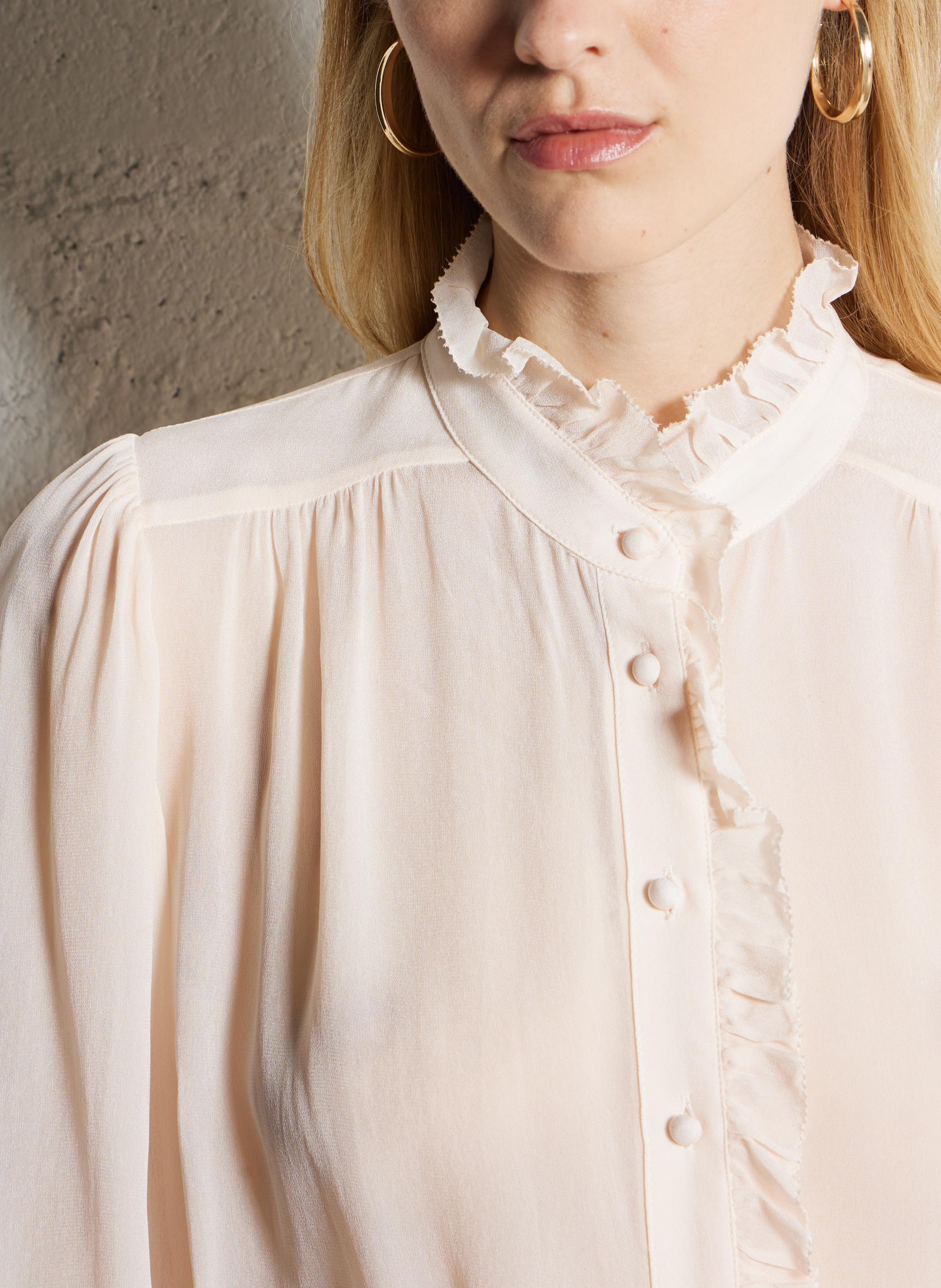 Blouse droite boutonnée à volants SUNCOO Rose