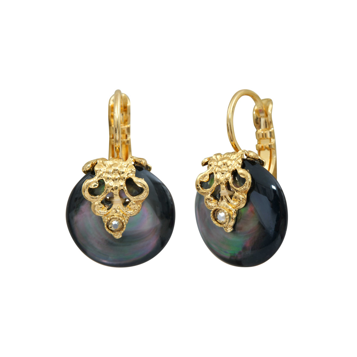 Positano grey mother-of-pearl and crystal sleeper earrings SATELLITE PARIS Grey