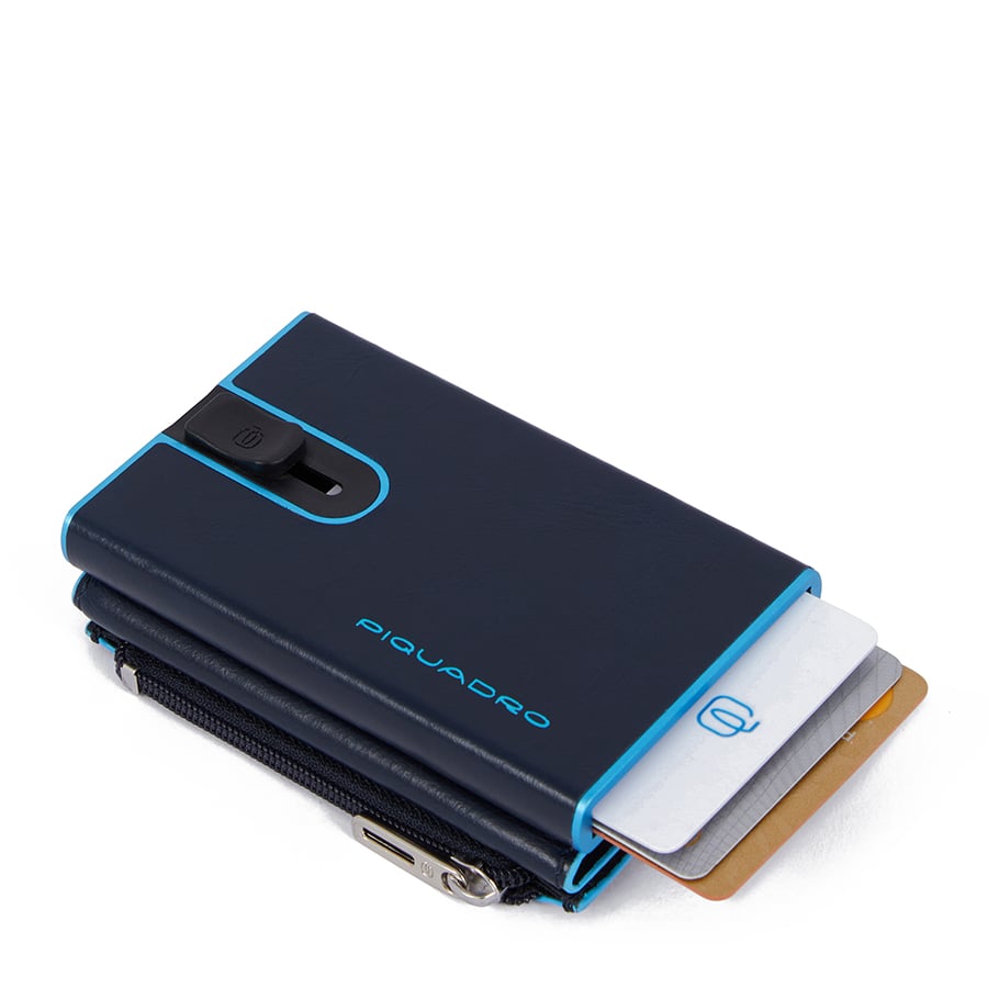 Wallet with sliding system and coin pocket PIQUADRO Blue
