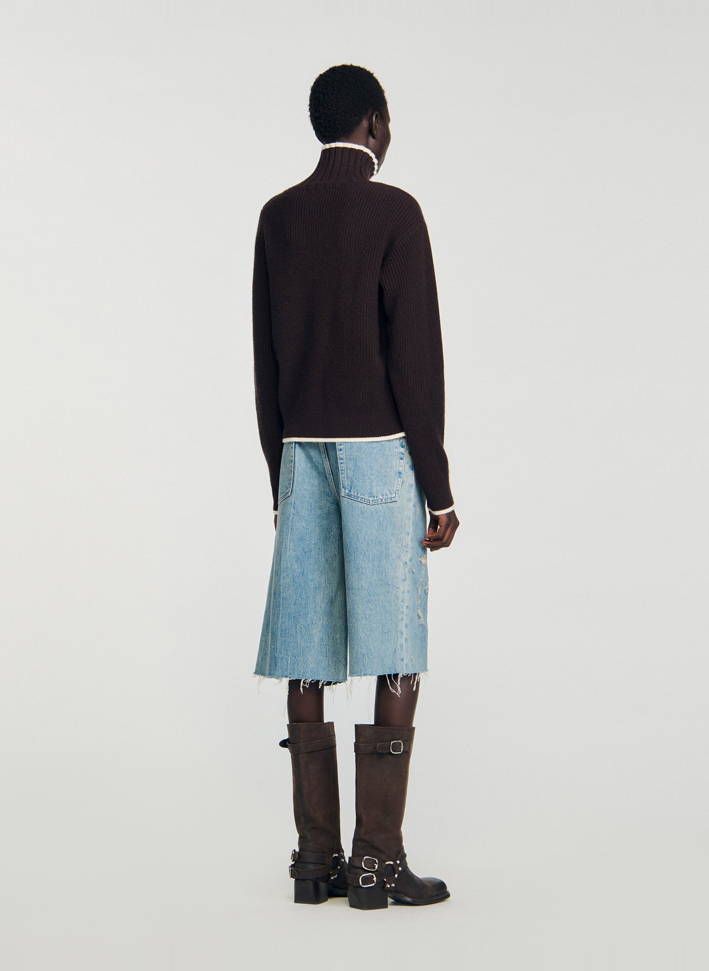 Pull col montant en laine mélangée SANDRO Marron