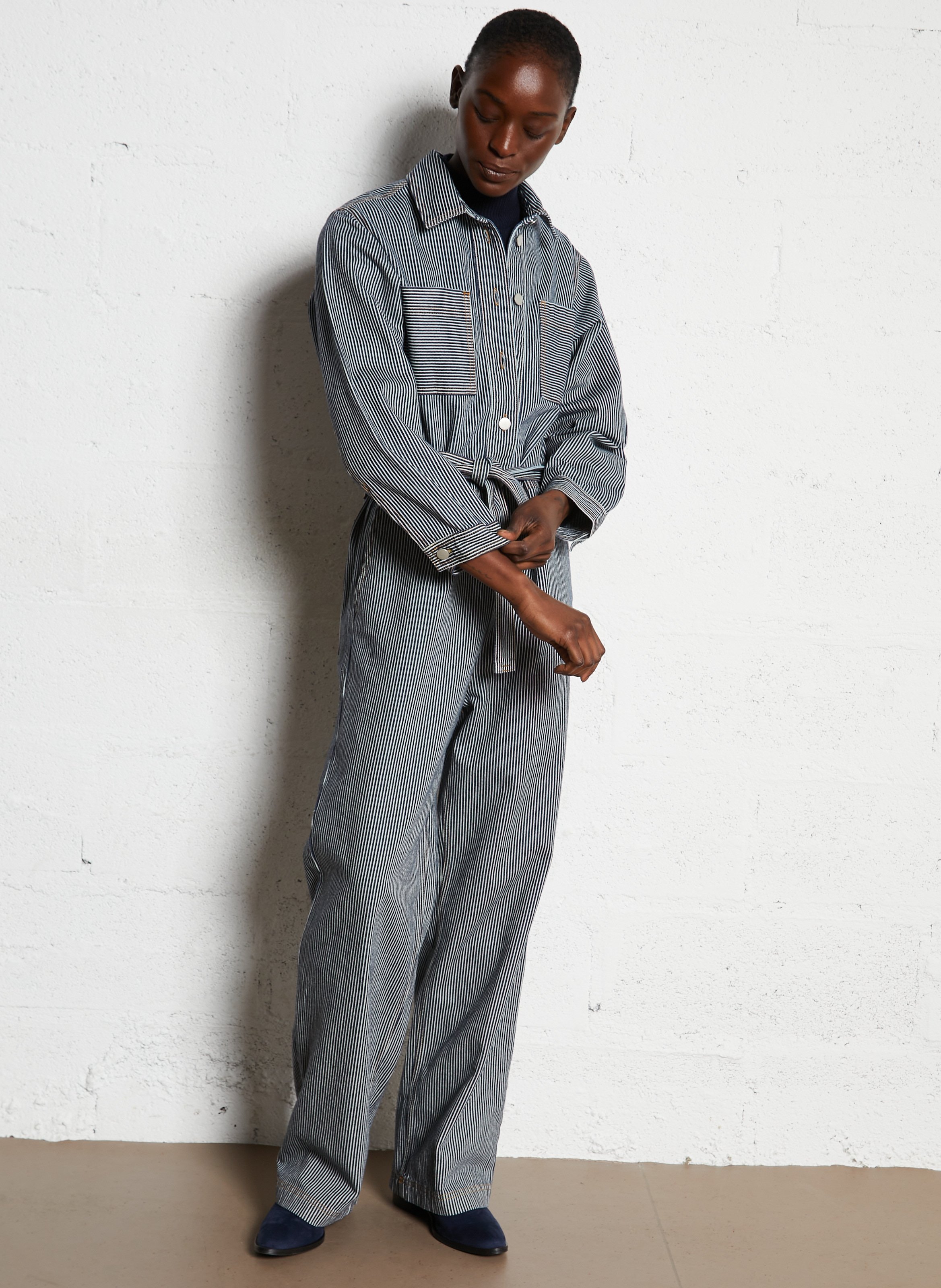 Combinaion rayée en coton THE TINY BIG SISTER Bleu