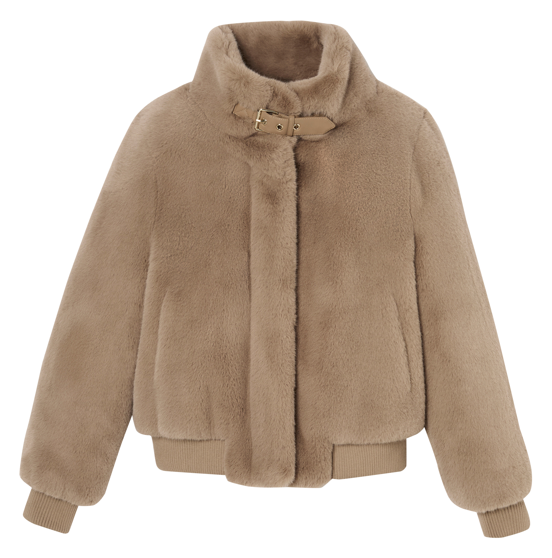 High-neck faux fur jacket ZAPA Brown