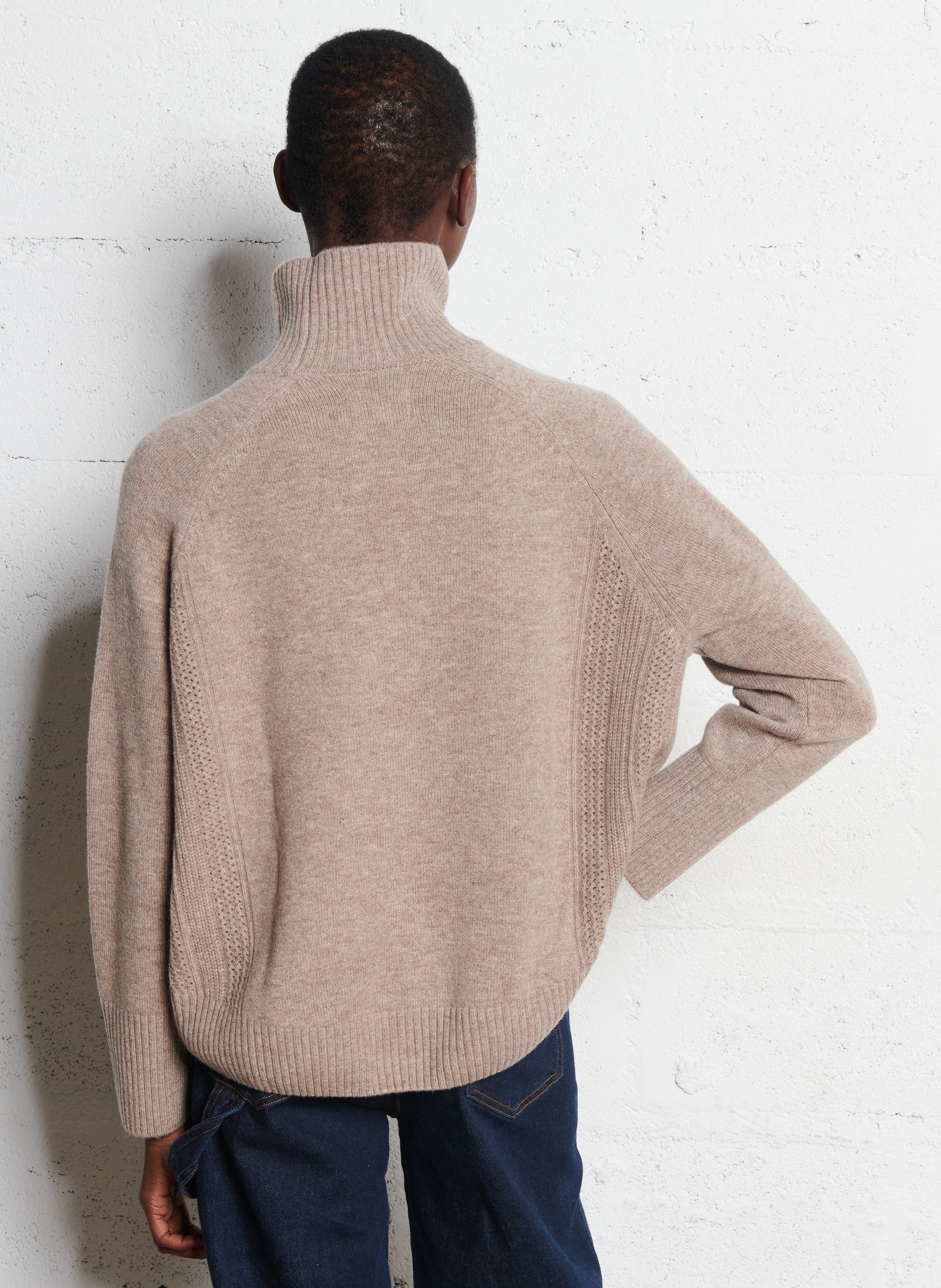 Boat-neck contrast-knit wool sweater  DES PETITS HAUTS Beige