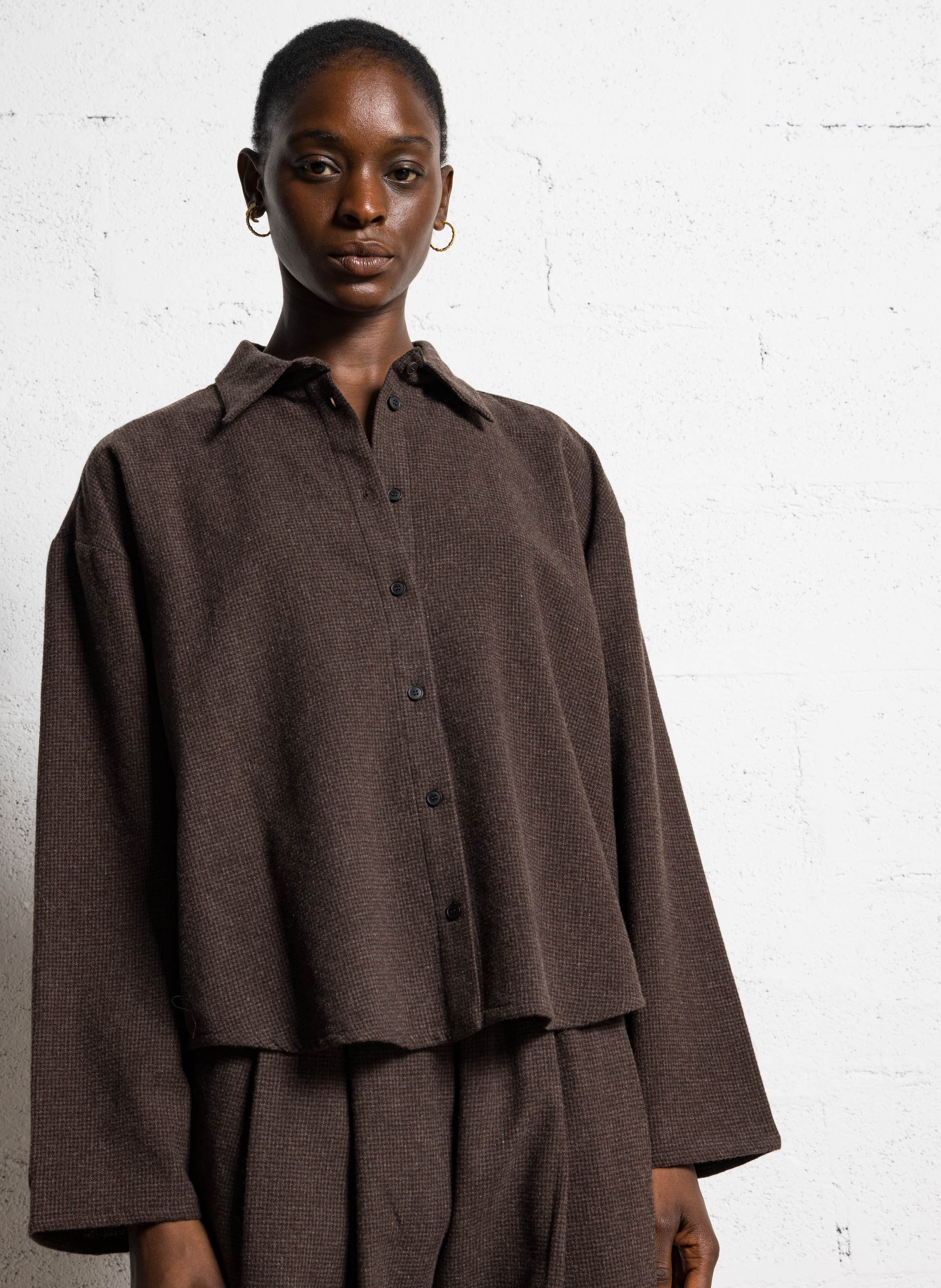 Chemise oversize col classique à carreaux en laine mélangée MASSCOB Marron