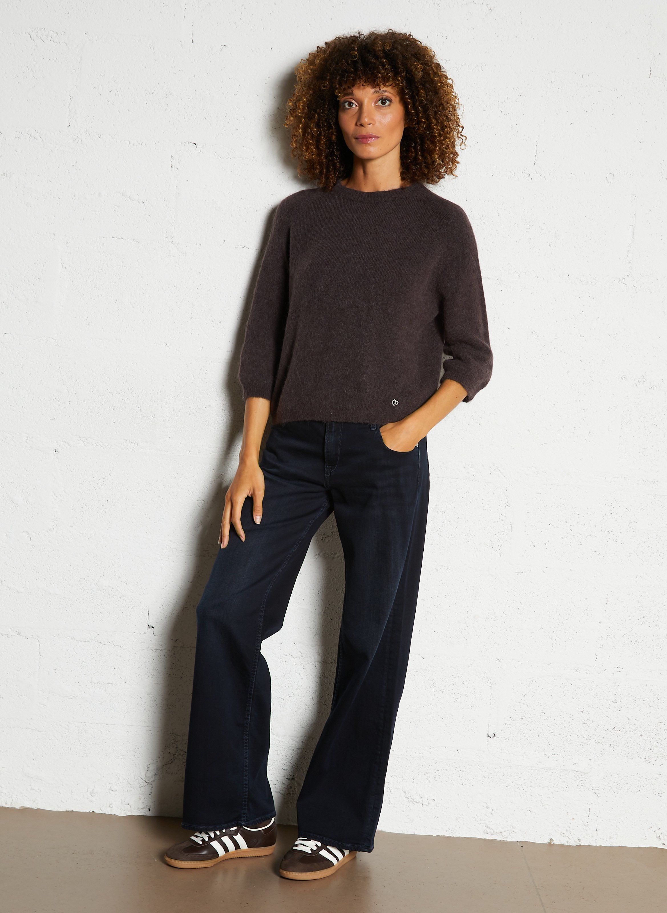 Pull col rond  PLEASE Marron