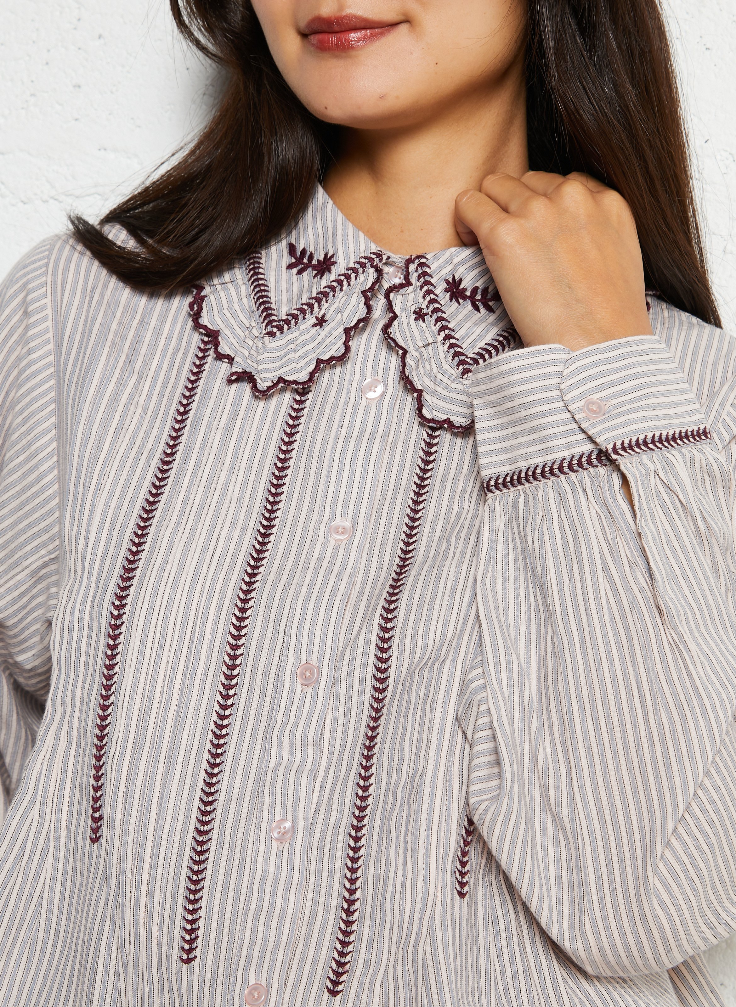 Chemise col classique rayée en coton HOD PARIS Beige