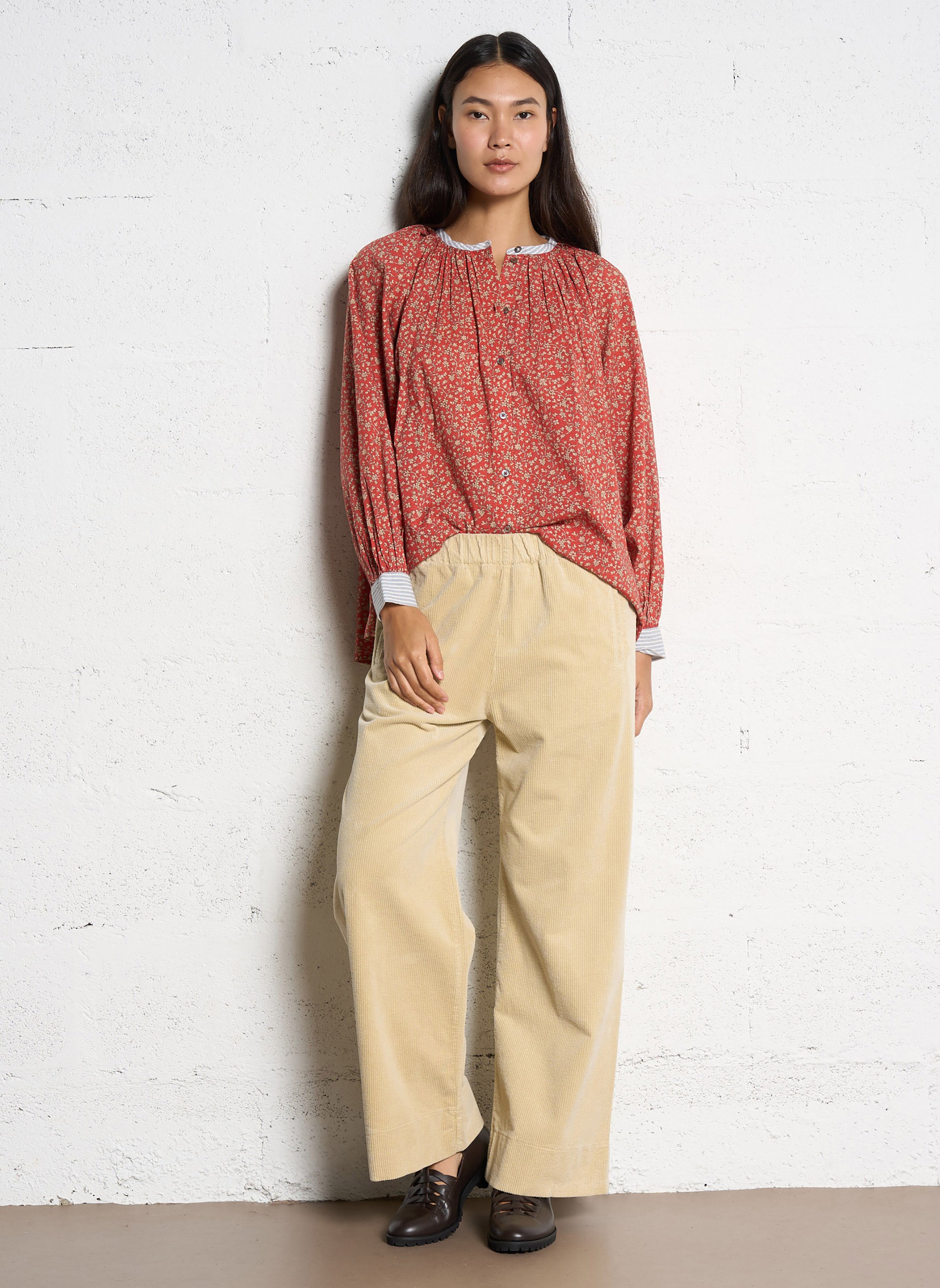 Pantalon large en velours côtelé HOD PARIS Beige