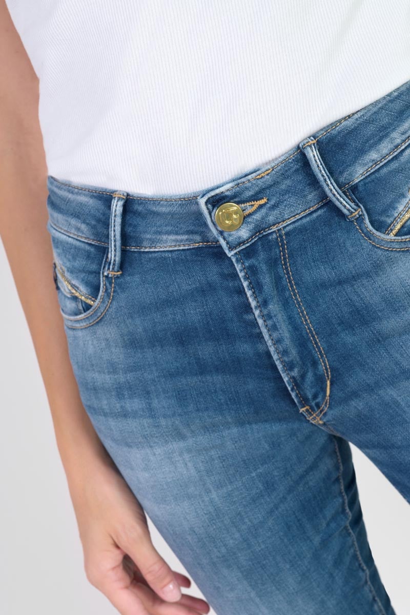 High-waisted push-up slim jeans, 7/8 length LE TEMPS DES CERISES Blue