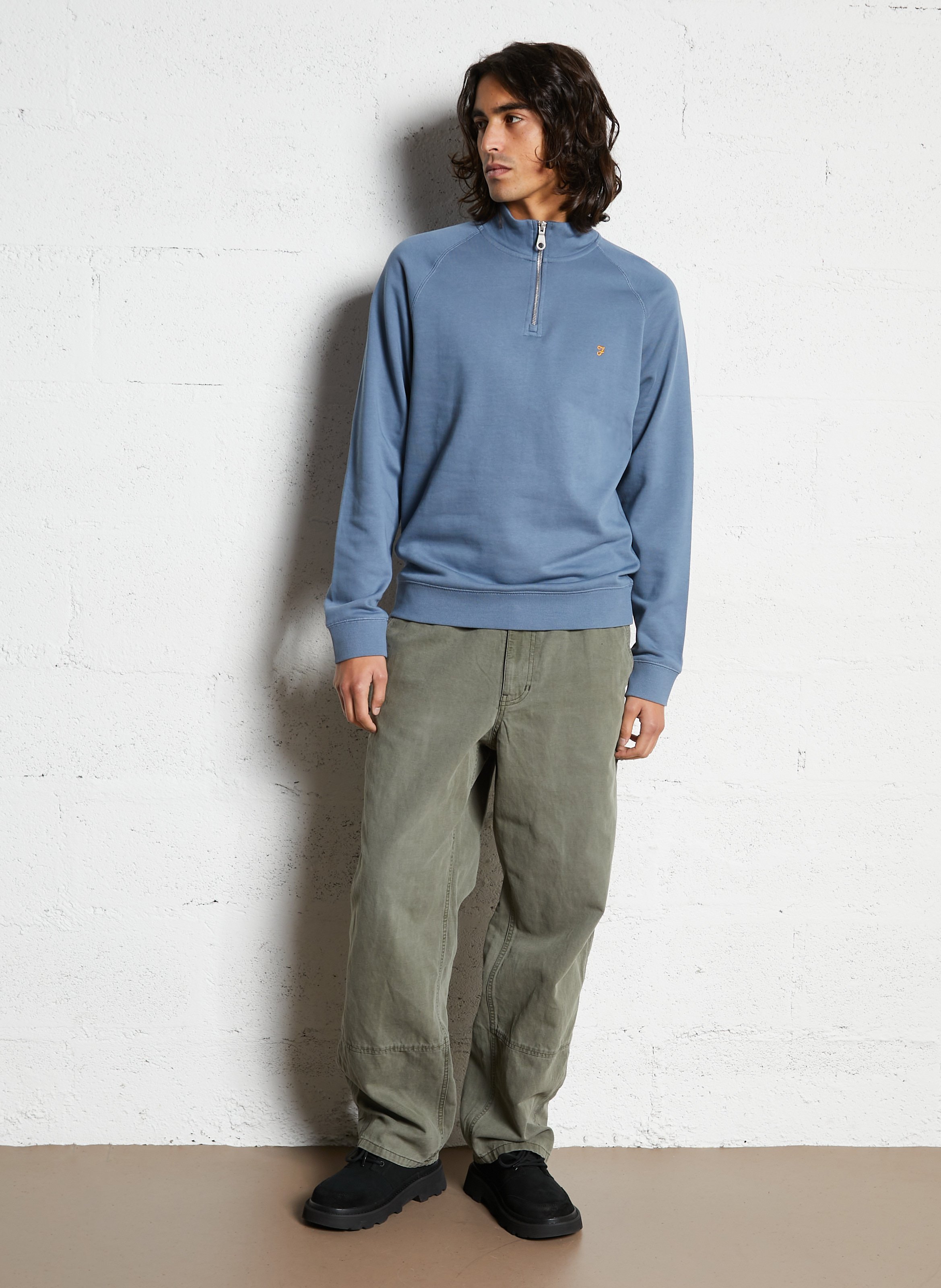 Sweat col zippé regular-fit en coton bio FARAH Bleu