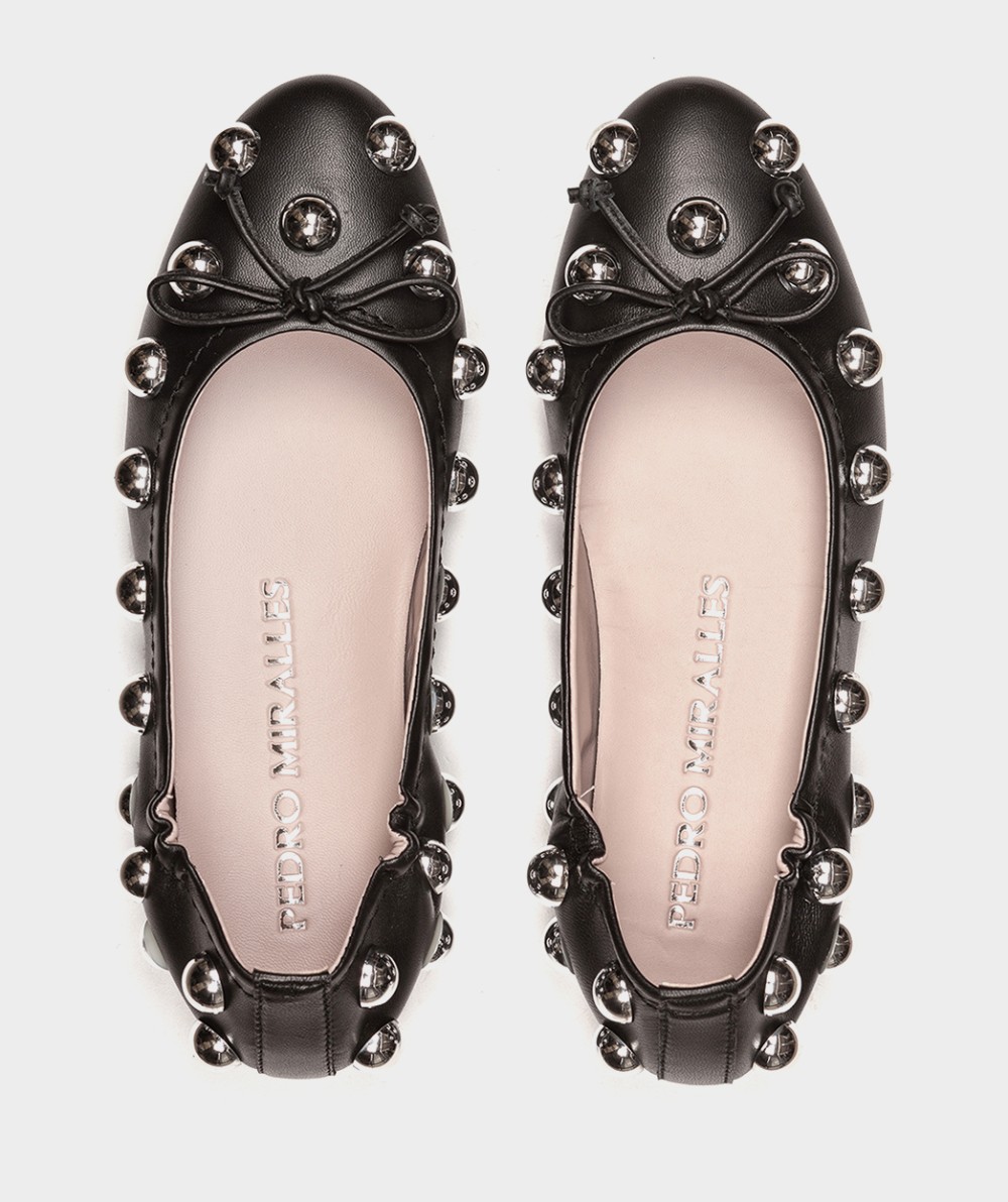 Black leather ballerina flats with metallic details PEDRO MIRALLES Black