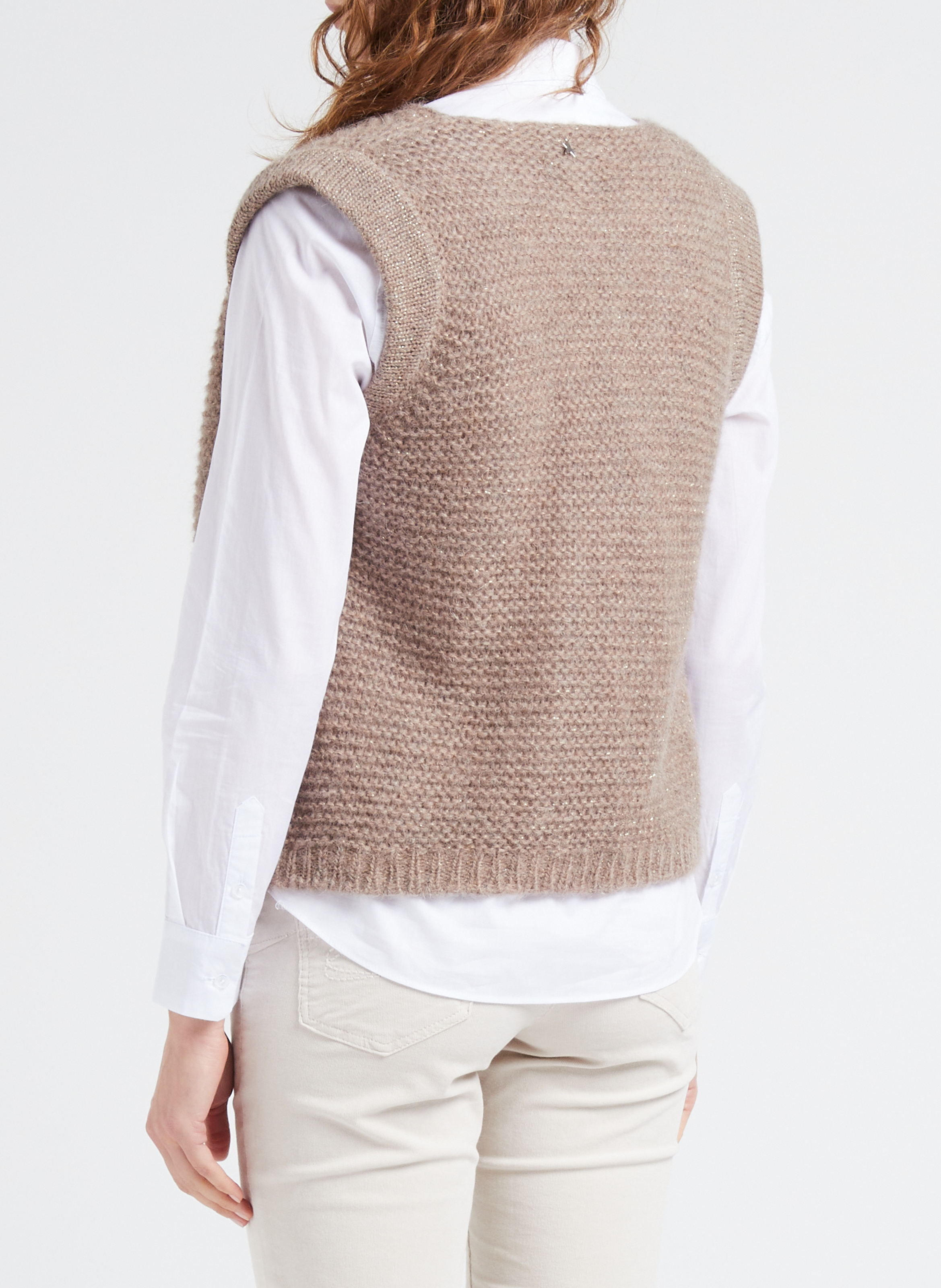 Straight knitted round-neck cardigan SUD EXPRESS Brown