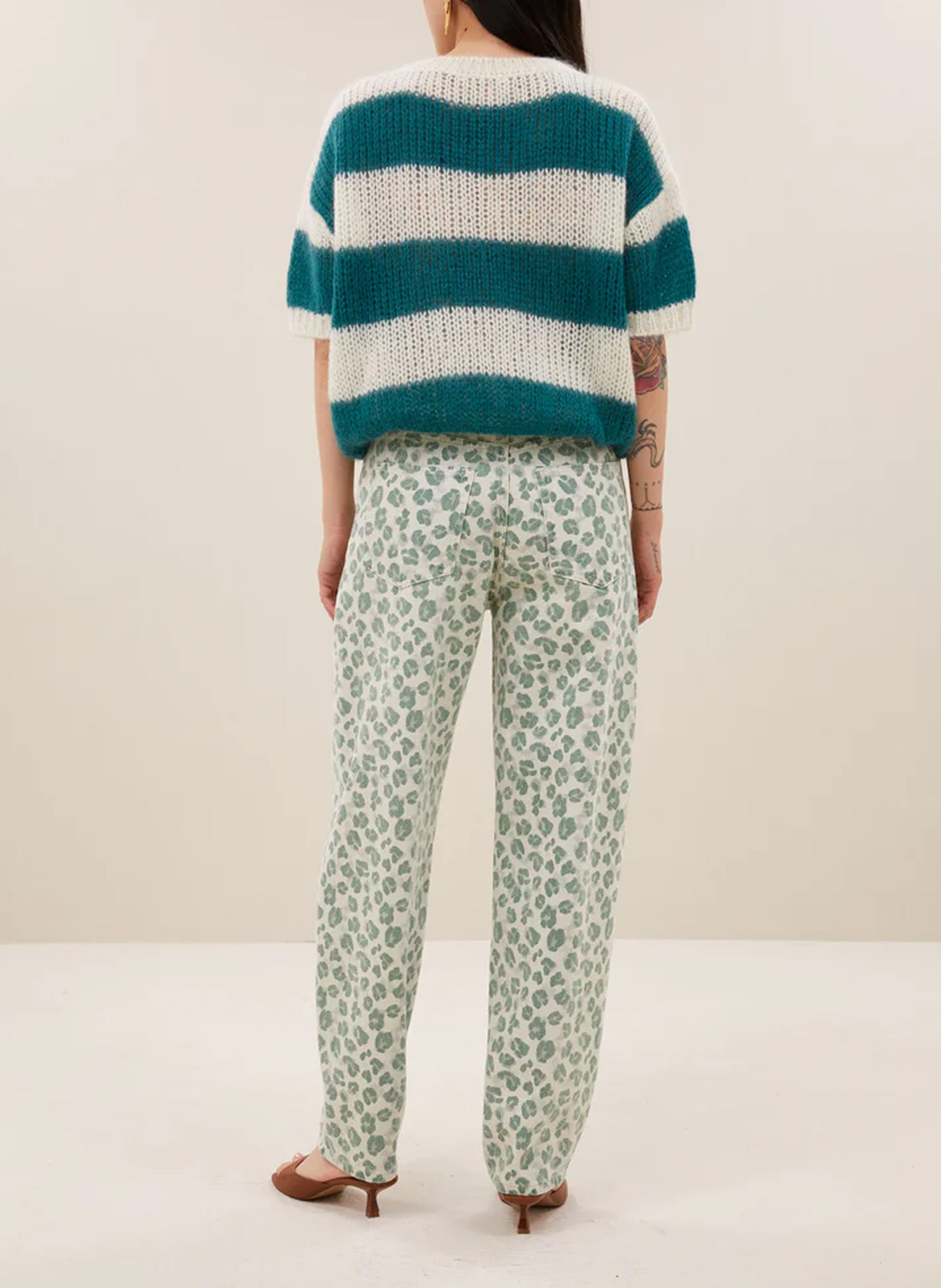 Pantalon droit en coton bio imprimé BY BAR Vert