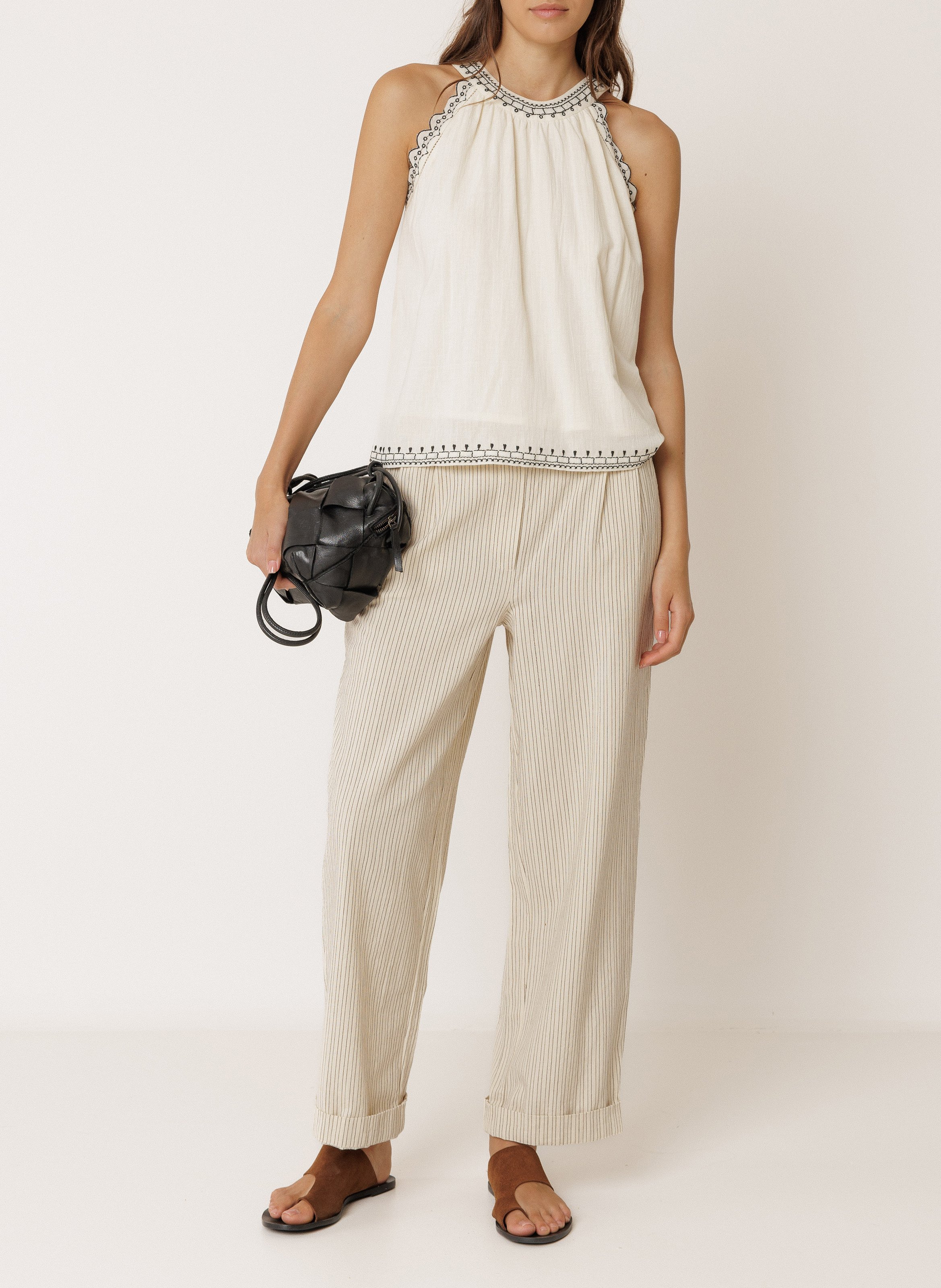 Top met halternek van biologisch katoen Beige