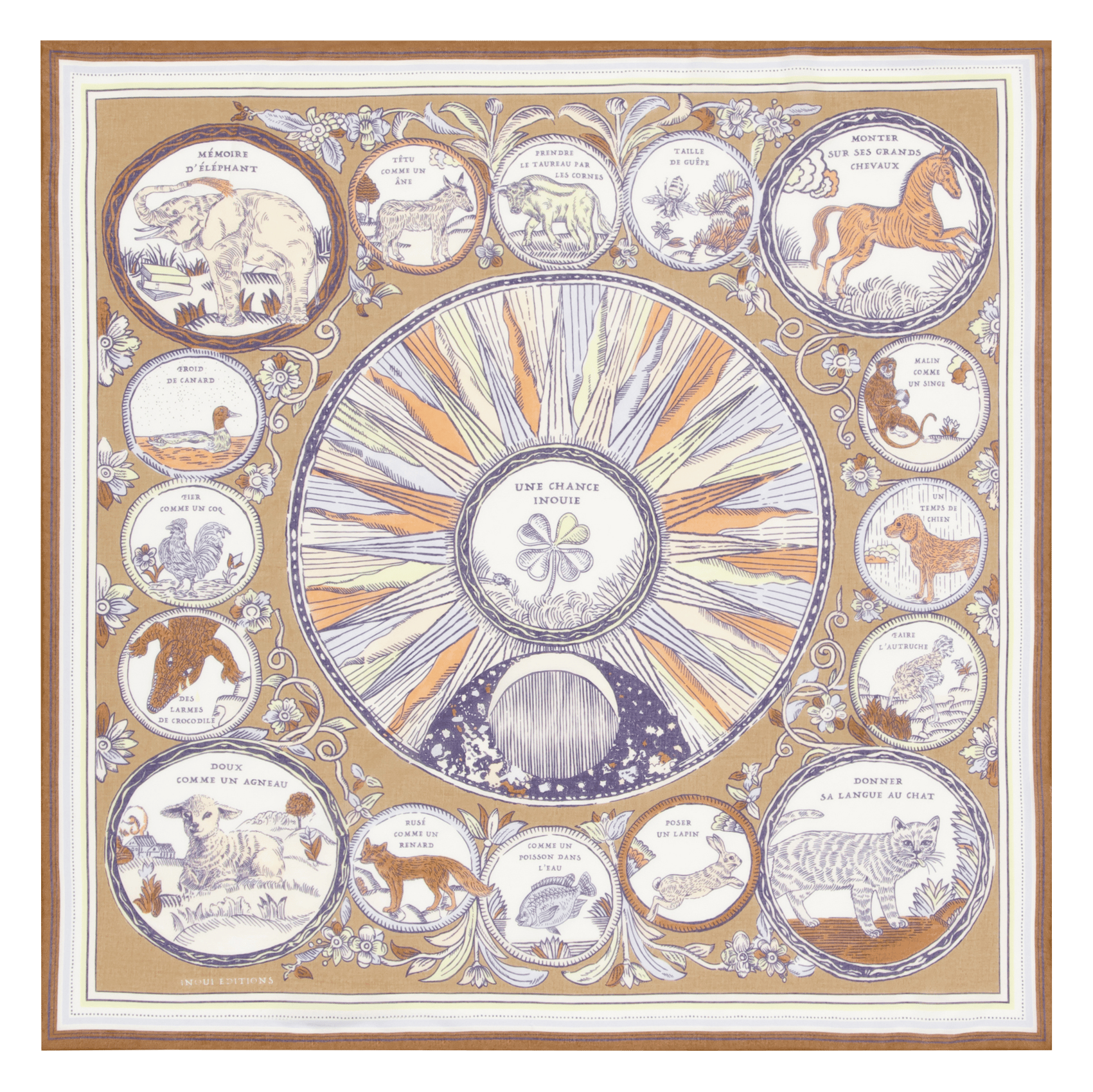 Carré imprimé en coton INOUI EDITIONS Marron