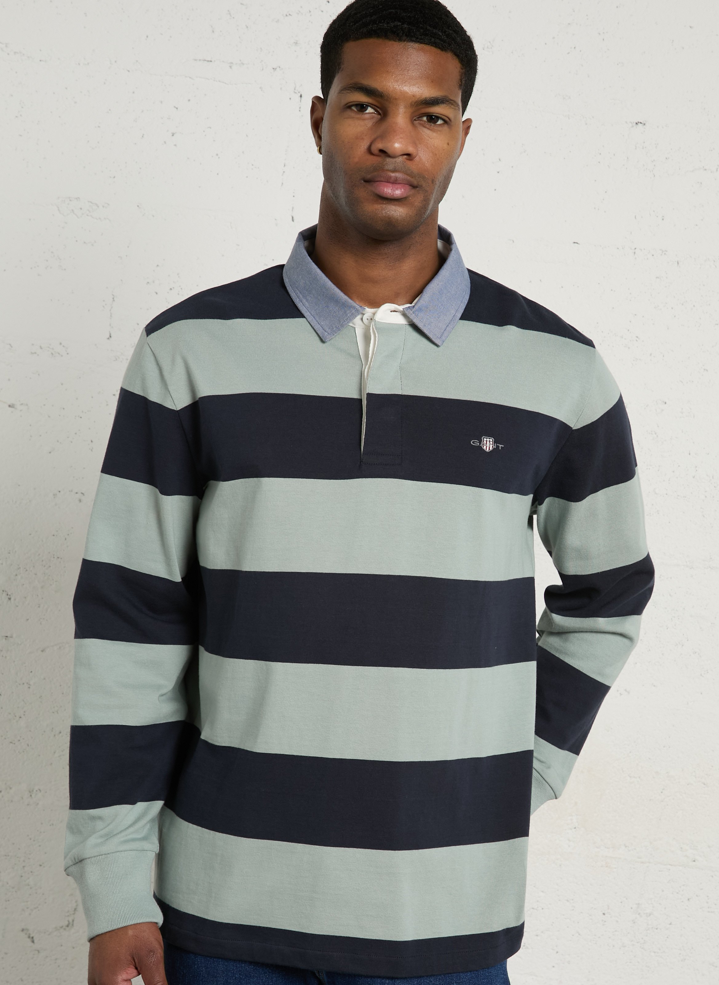 Striped straight cotton polo shirt GANT Grey