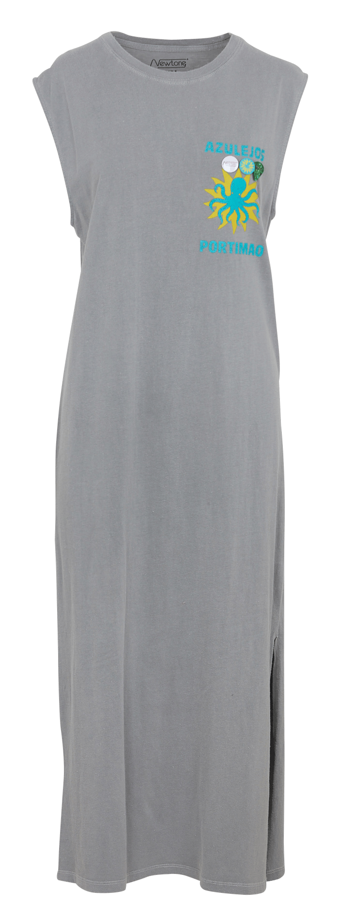 Long round-neck cotton screen-printed dress NEWTONE Grey